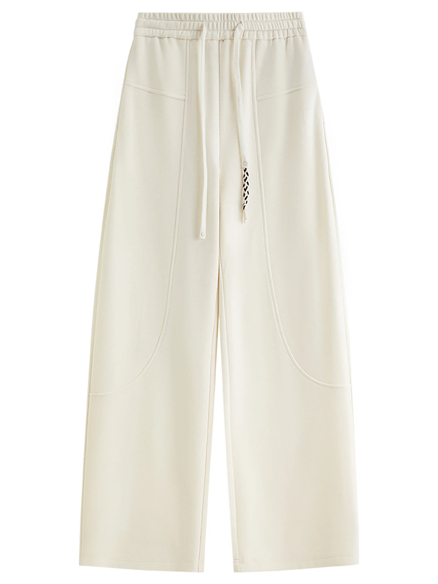 Black Drawstring Knit Wide Leg Pants