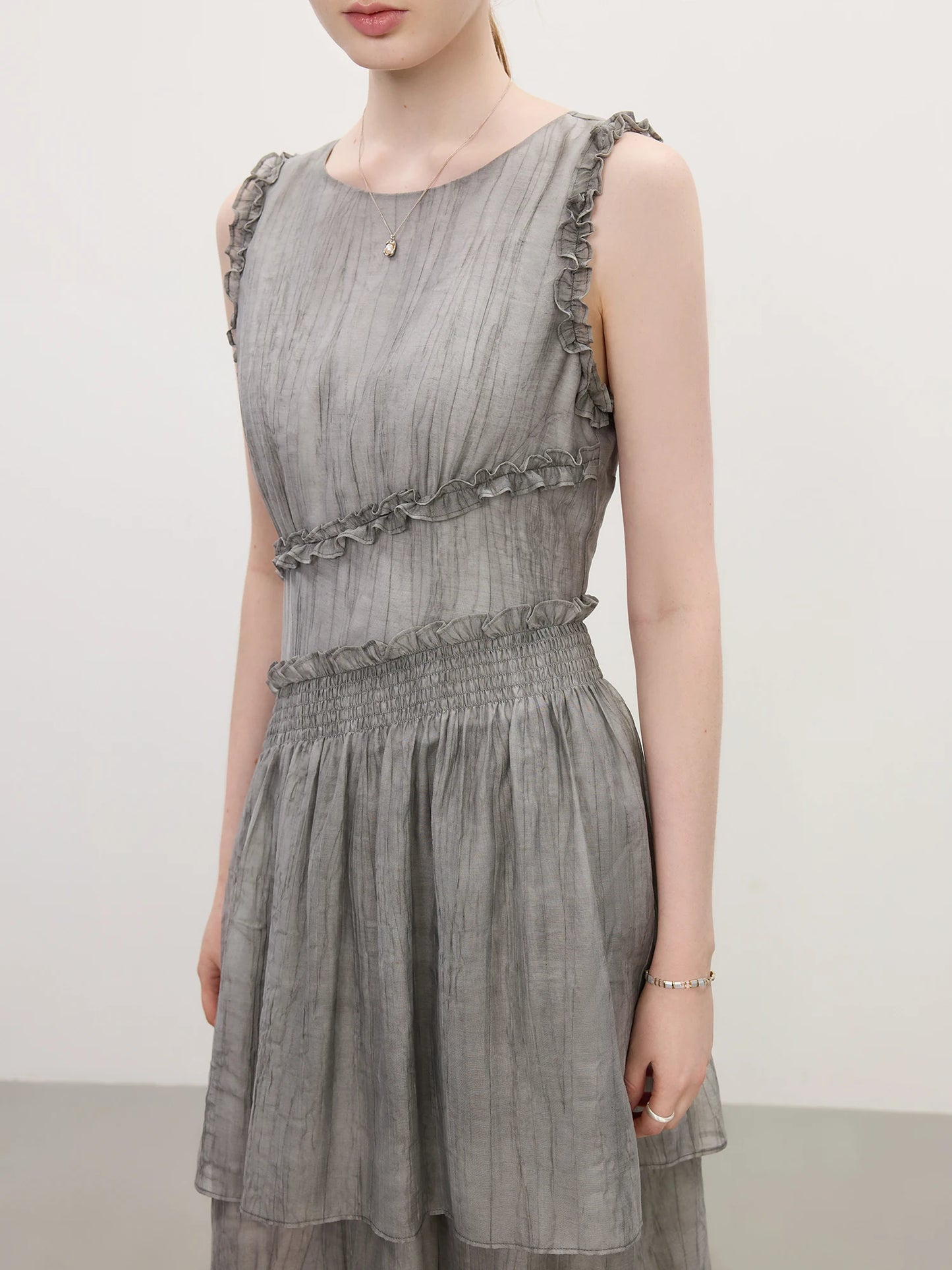 Grey Tiered Tulle Midi Dress