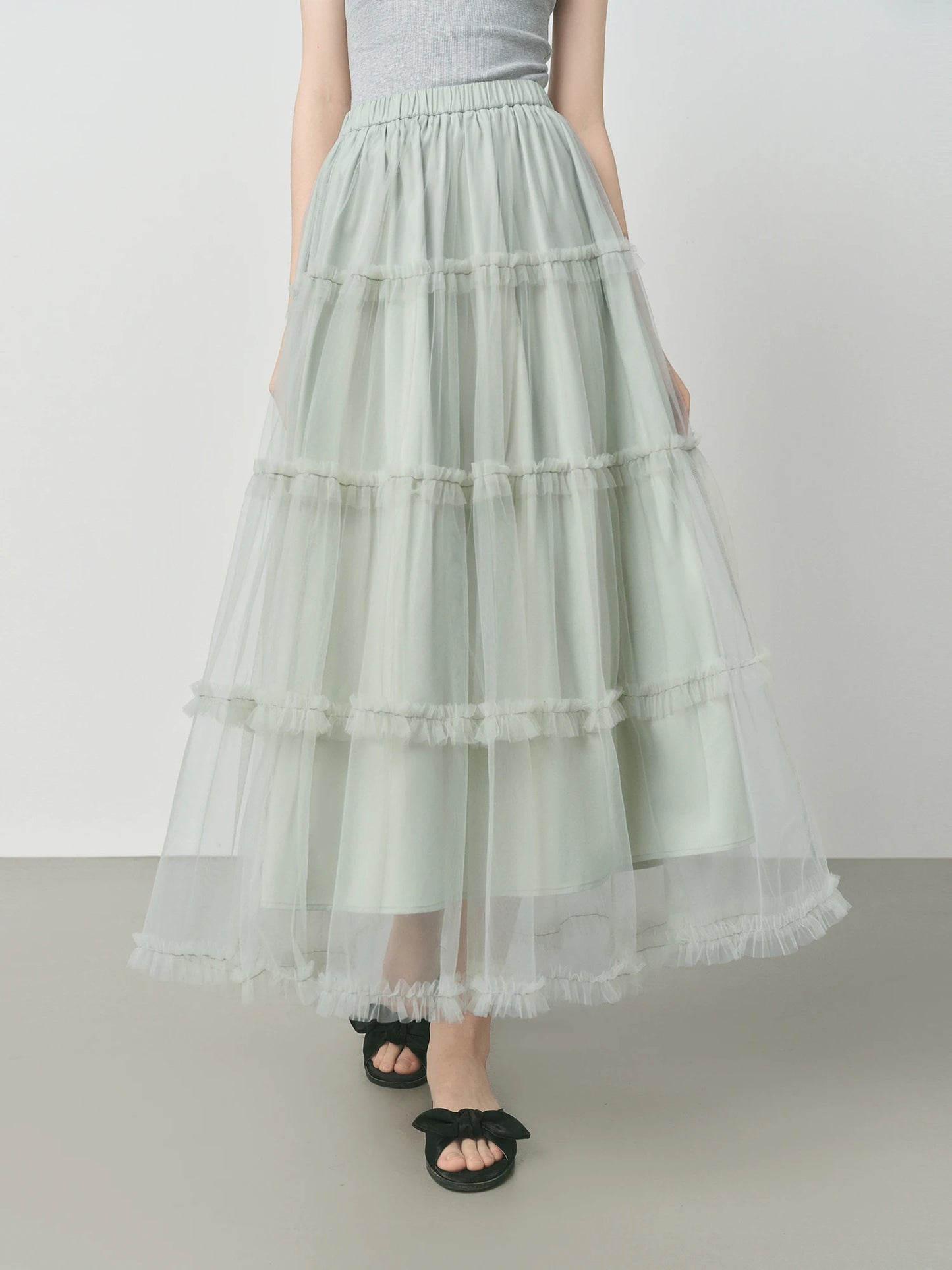 Mint Tiered Tulle Maxi Skirt