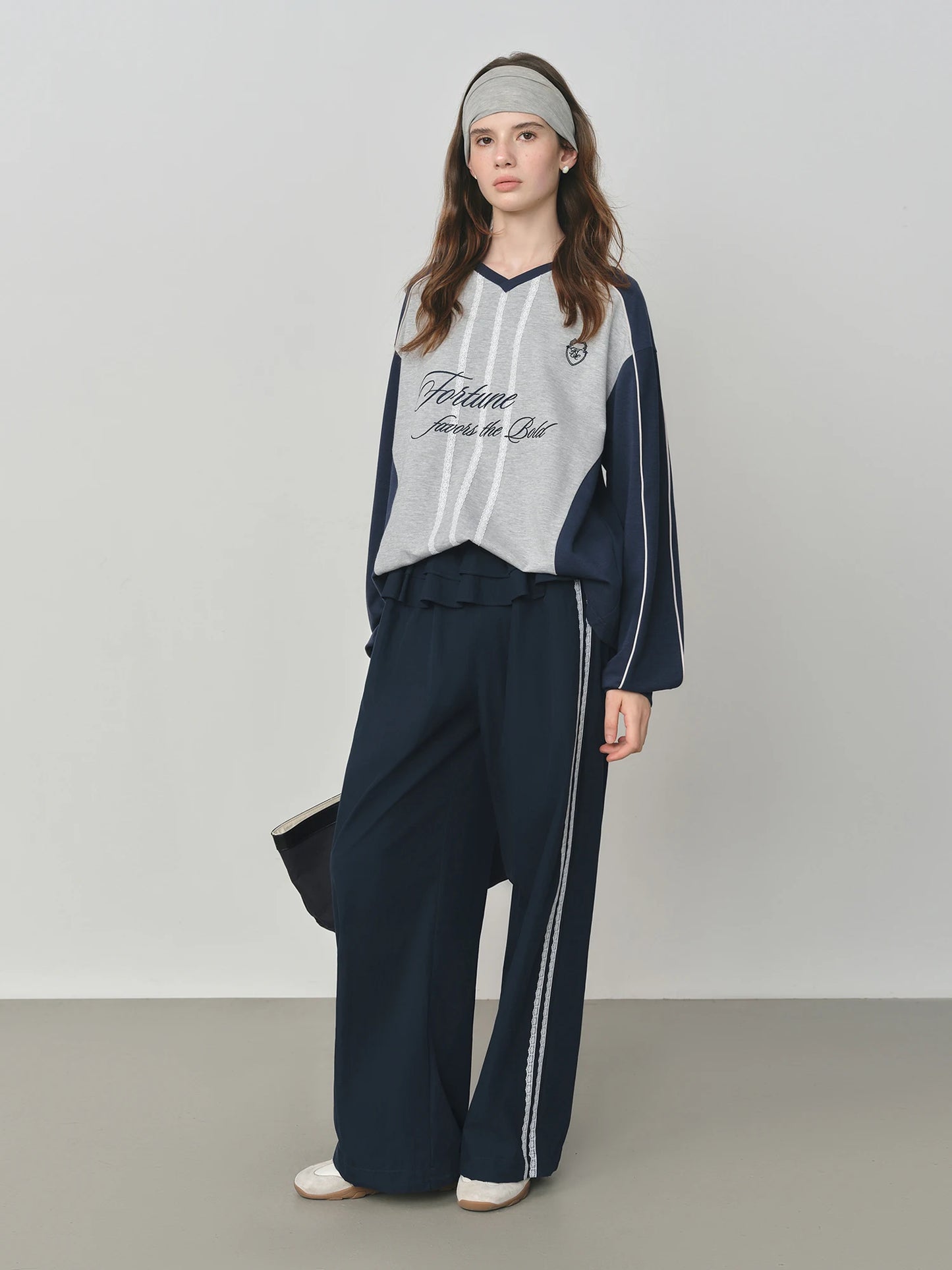 Grey Navy Color Block Sweatshirt