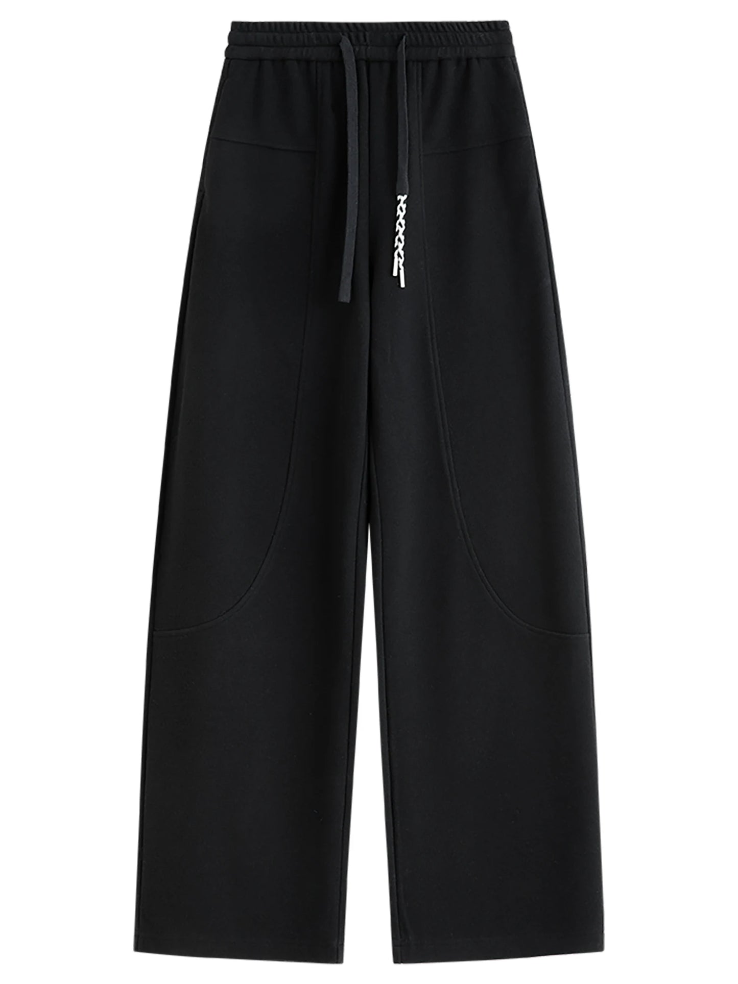 Black Drawstring Knit Wide Leg Pants