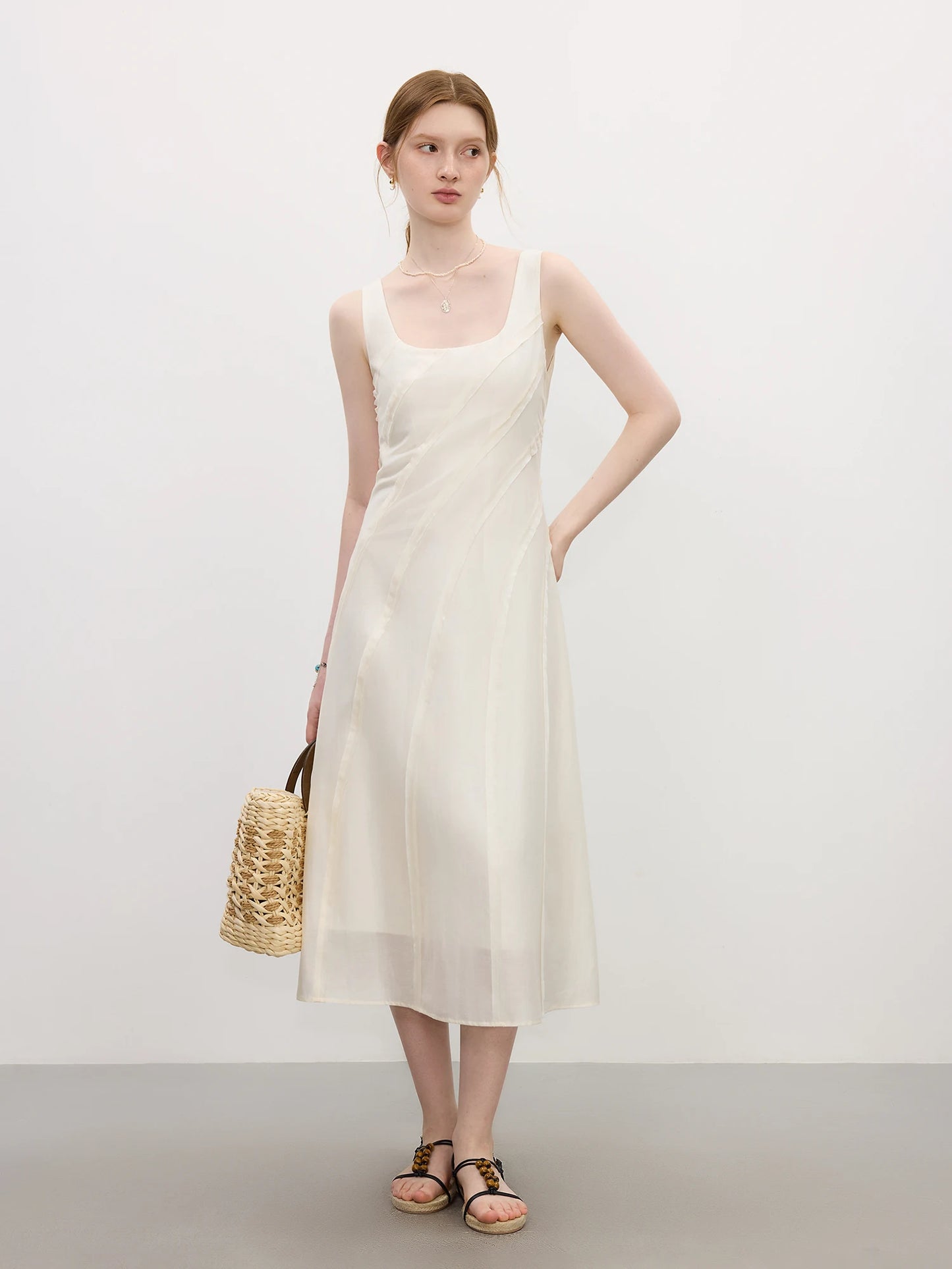 Sage Green Draped Strap Midi Dress