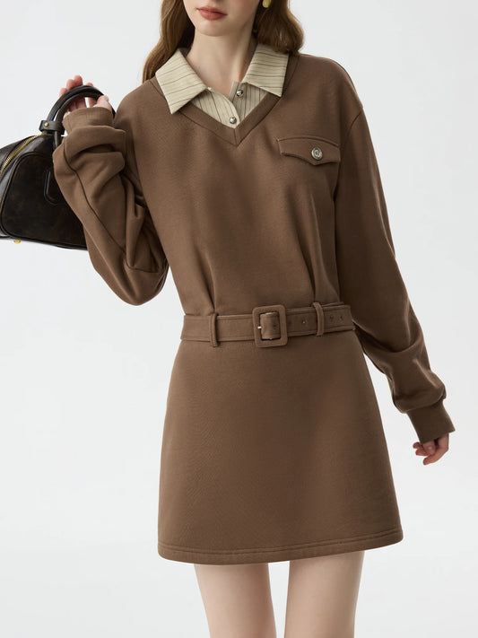 Brown Belted Polo Mini Dress