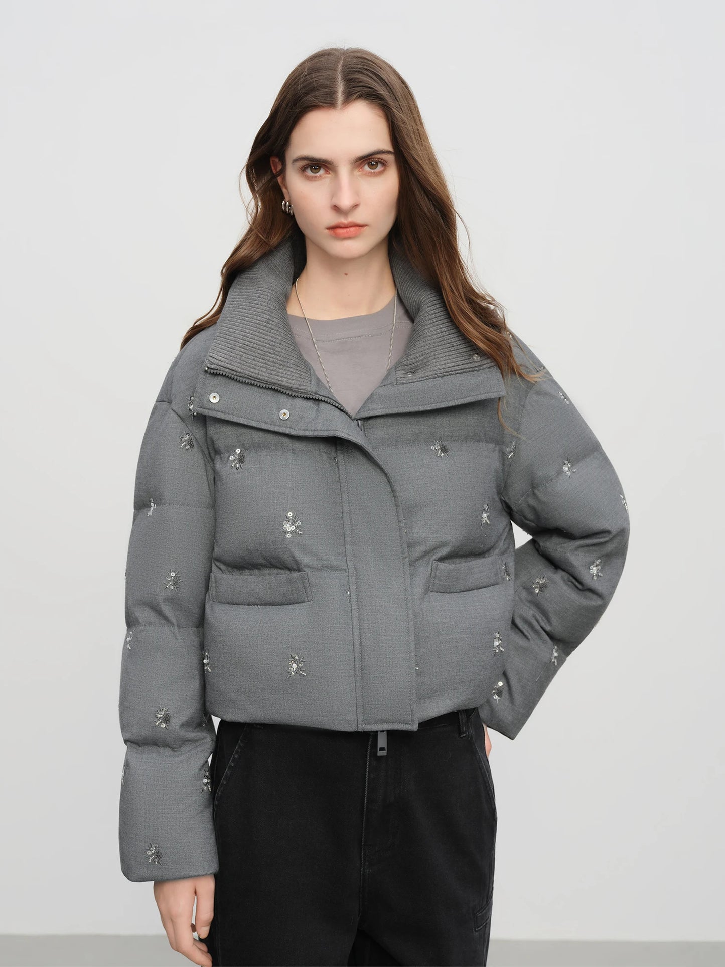 Charcoal Beaded Puffer Vest