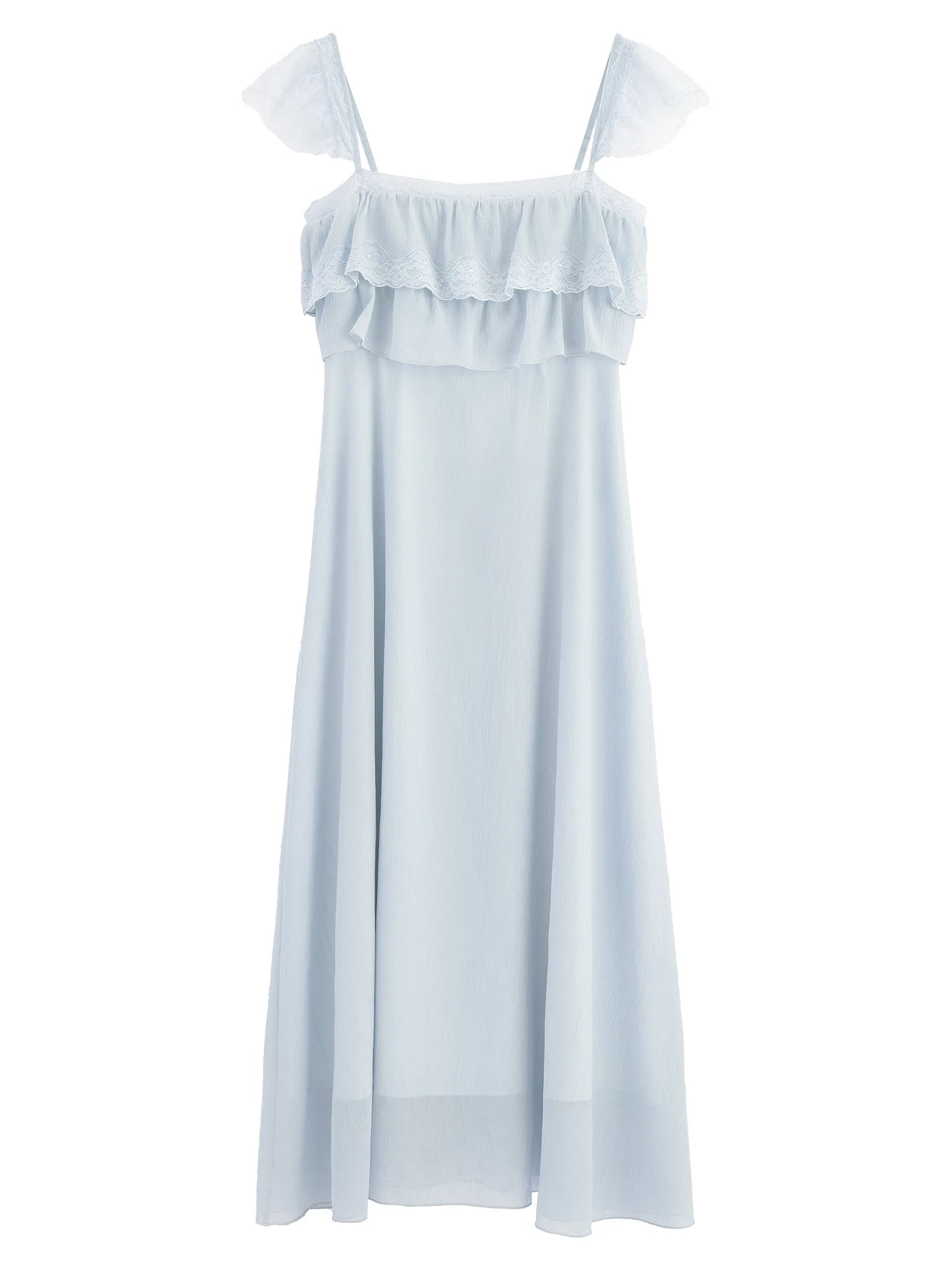 Pale Blue Ruffle Cape Maxi Dress