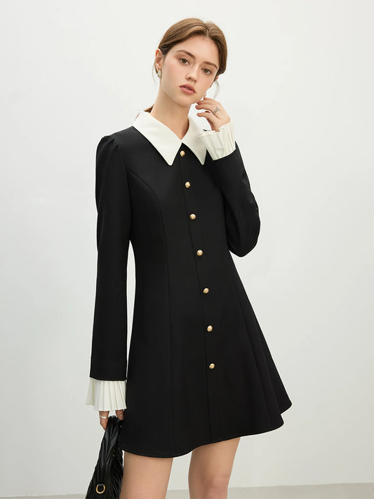 Black Contrast Collar Coat Dress