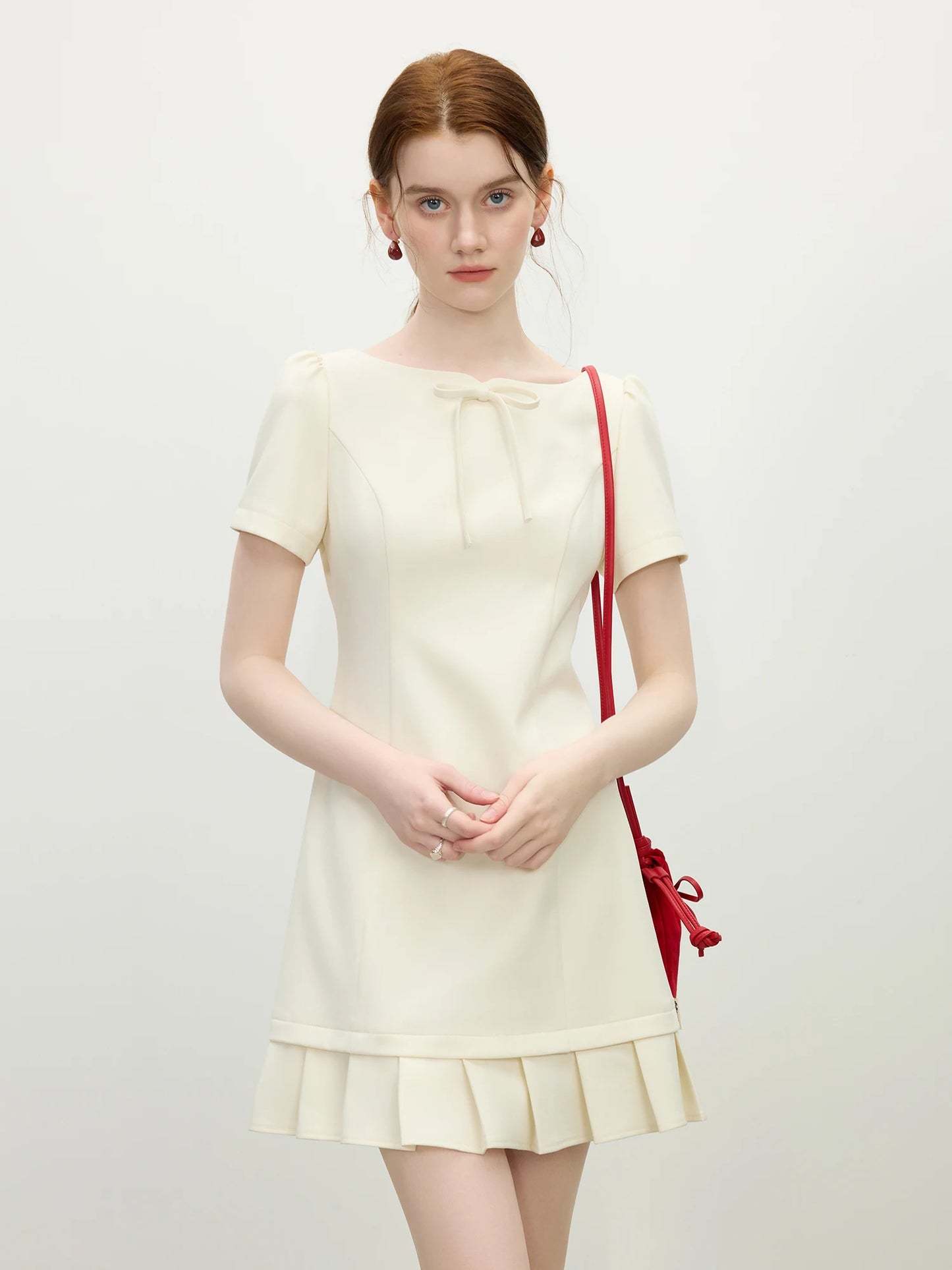 Black Bow Pleated Mini Dress