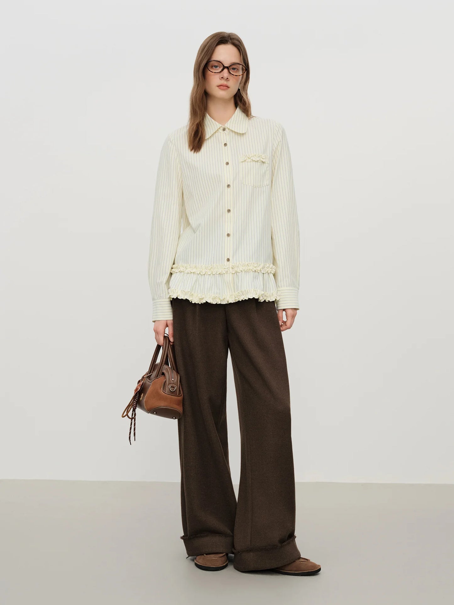 Ivory Striped Ruffle Hem Shirt