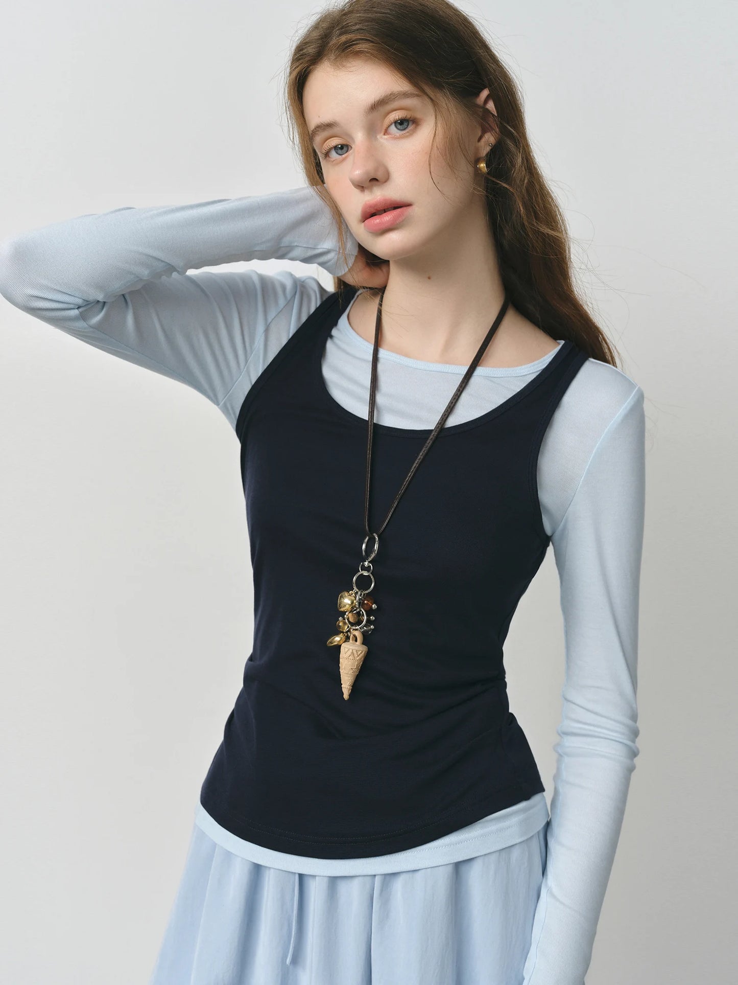 Black Layered Scoop Neck Long Sleeve Top