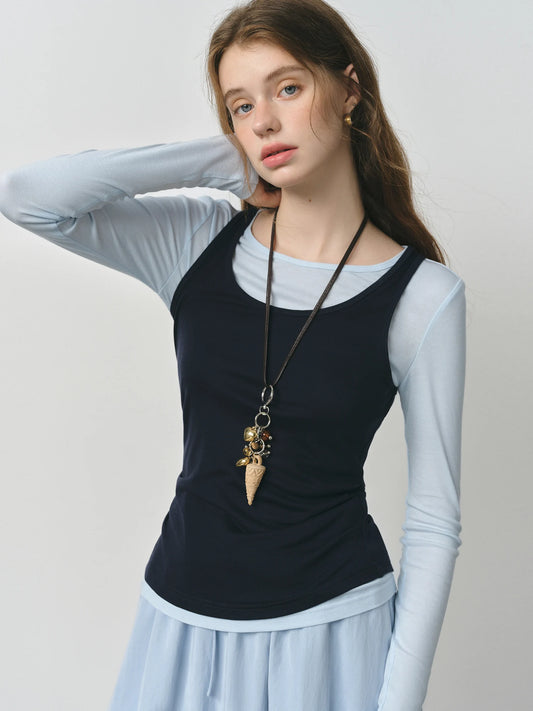 Black Layered Scoop Neck Long Sleeve Top