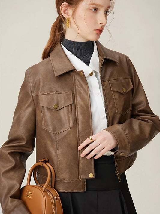 Brown Leather Shirt Jacket