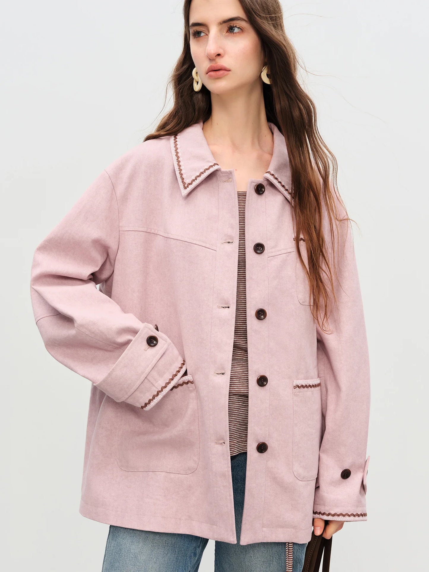 Blush Contrast Stitch Utility Jacket
