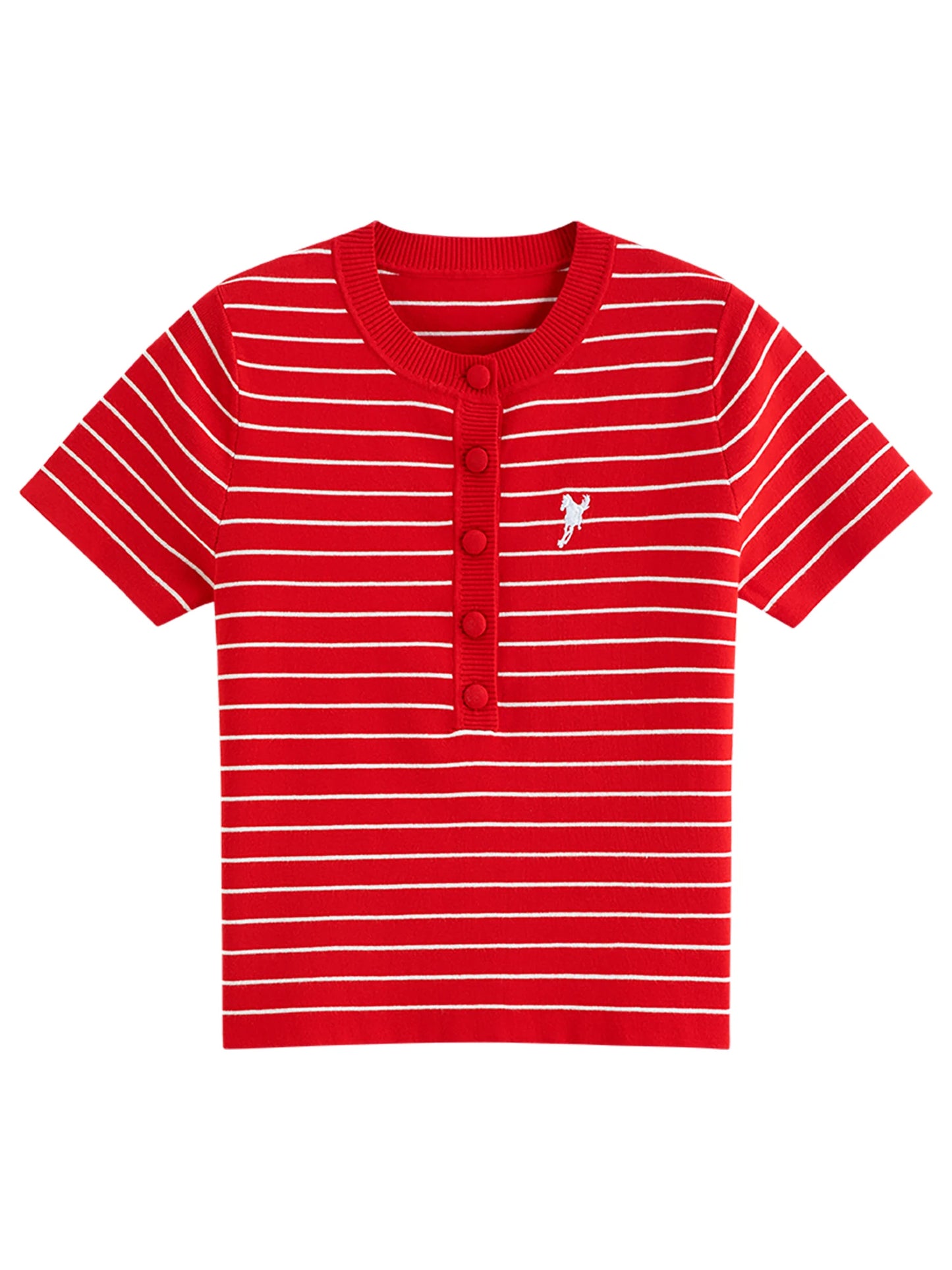 Red Striped Tie Neck Polo Top