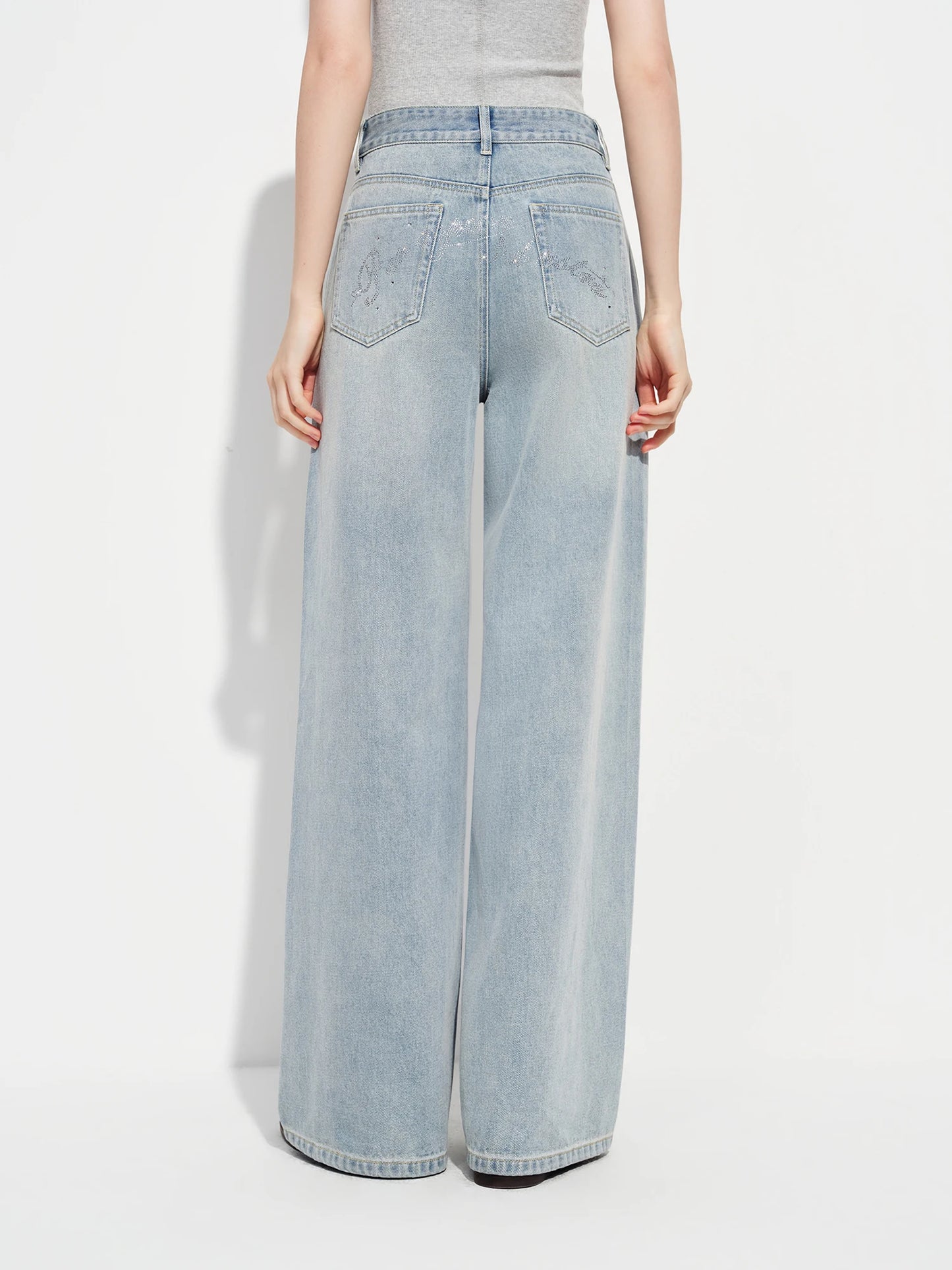 Light Wash Beaded Wide Leg Jeans