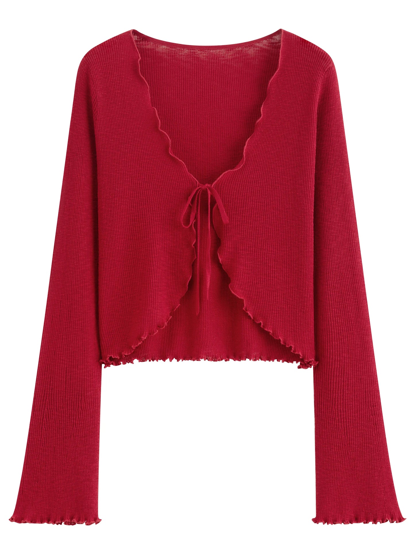 Red Tie Front Cropped Cardigan