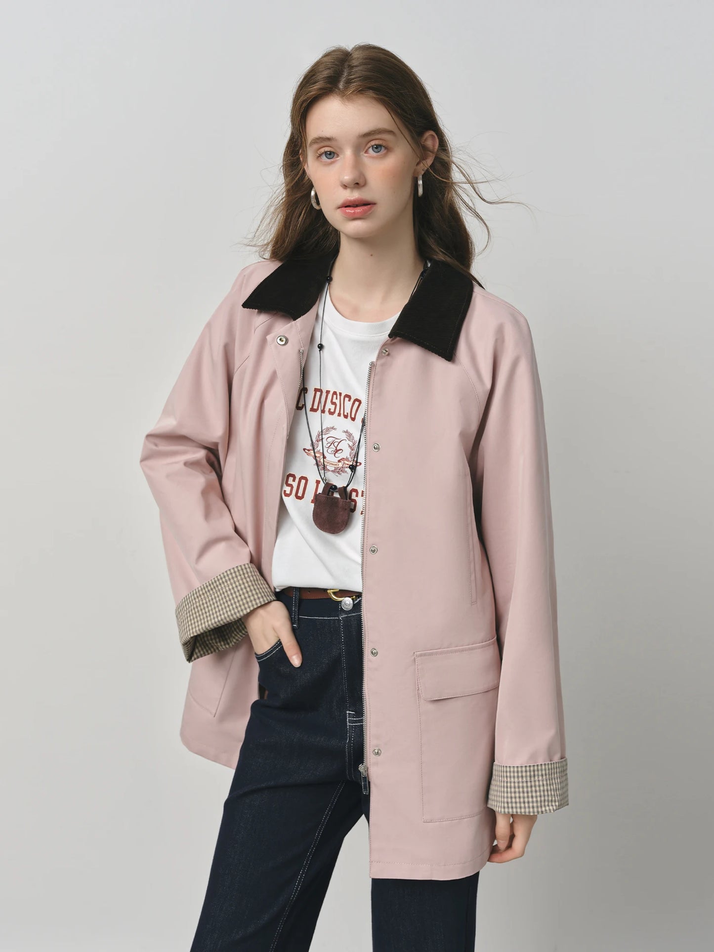 Blush Contrast Collar Utility Jacket