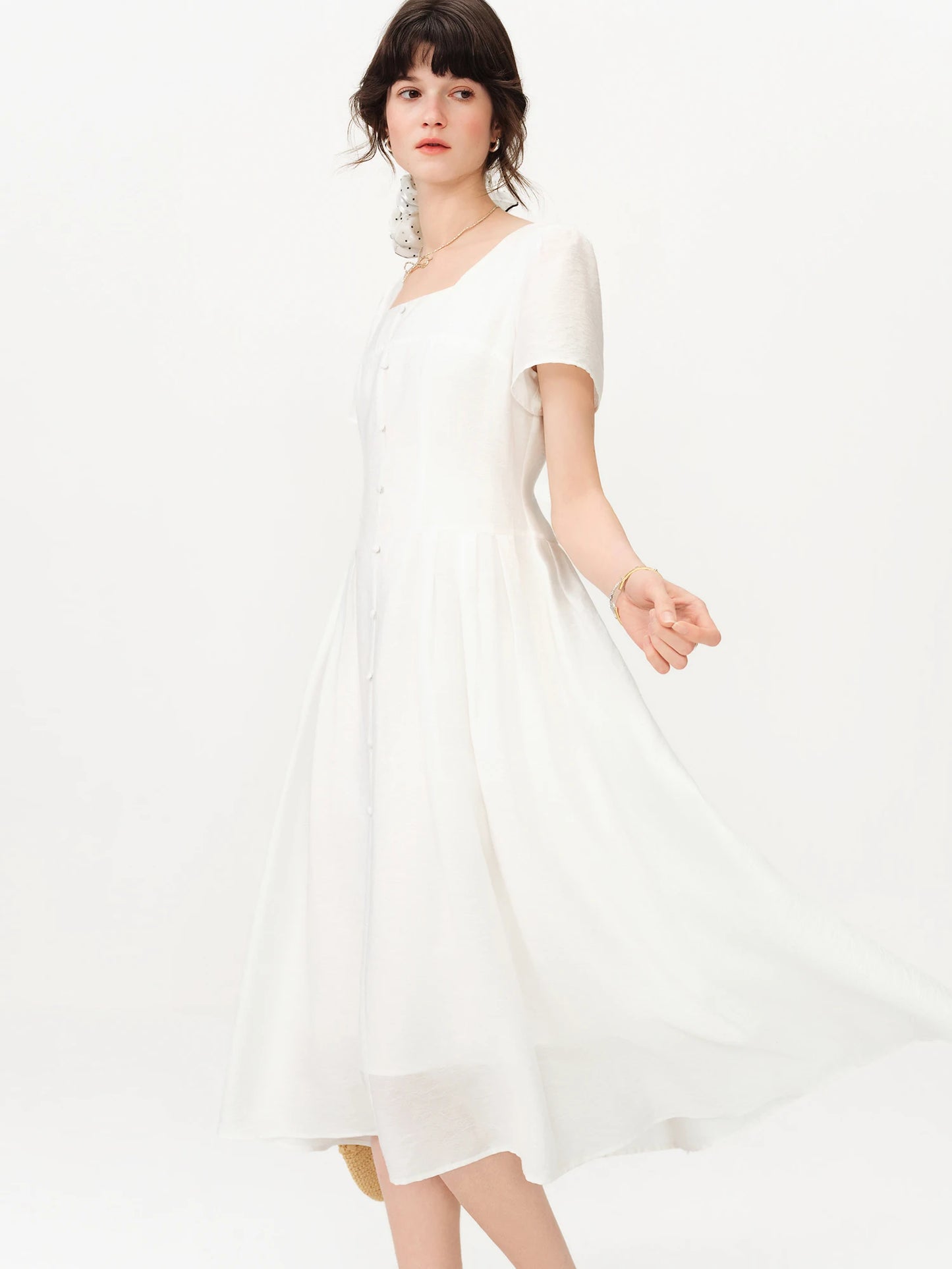 Pale Blue Button Front Midi Dress