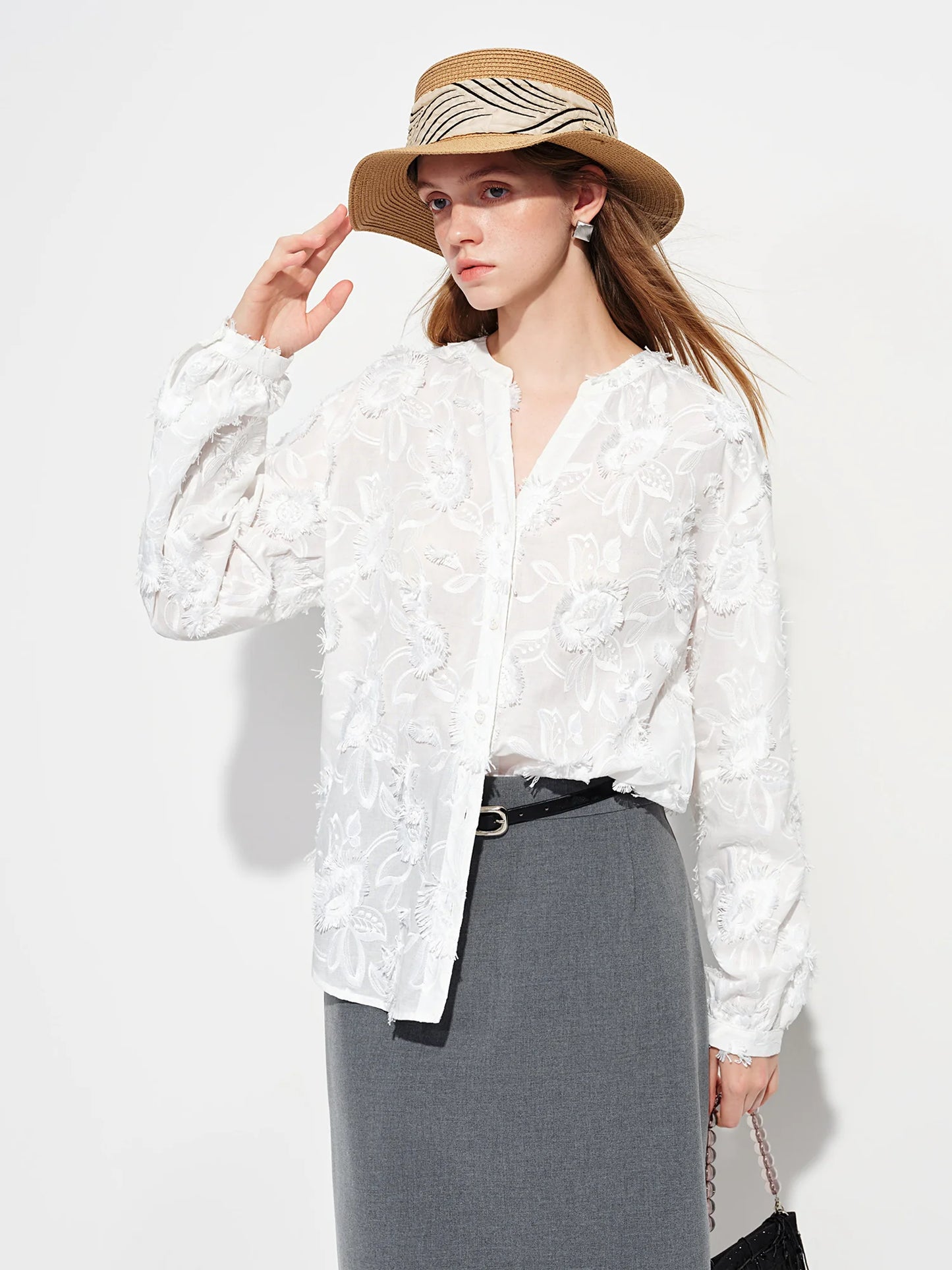 White Jacquard Belted Blazer