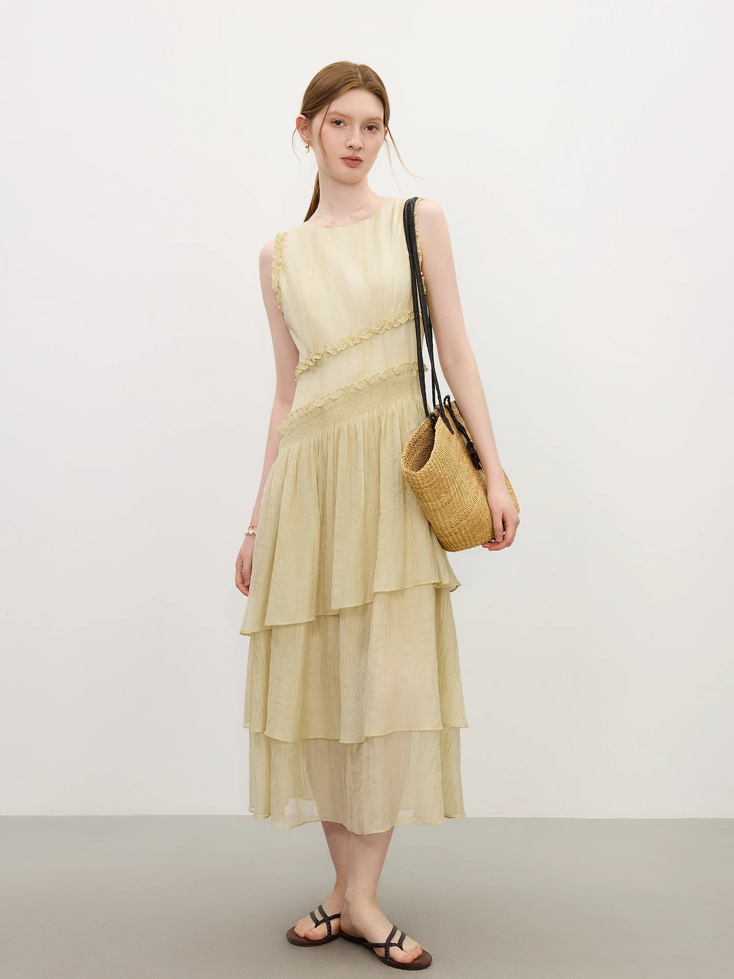 Grey Tiered Tulle Midi Dress