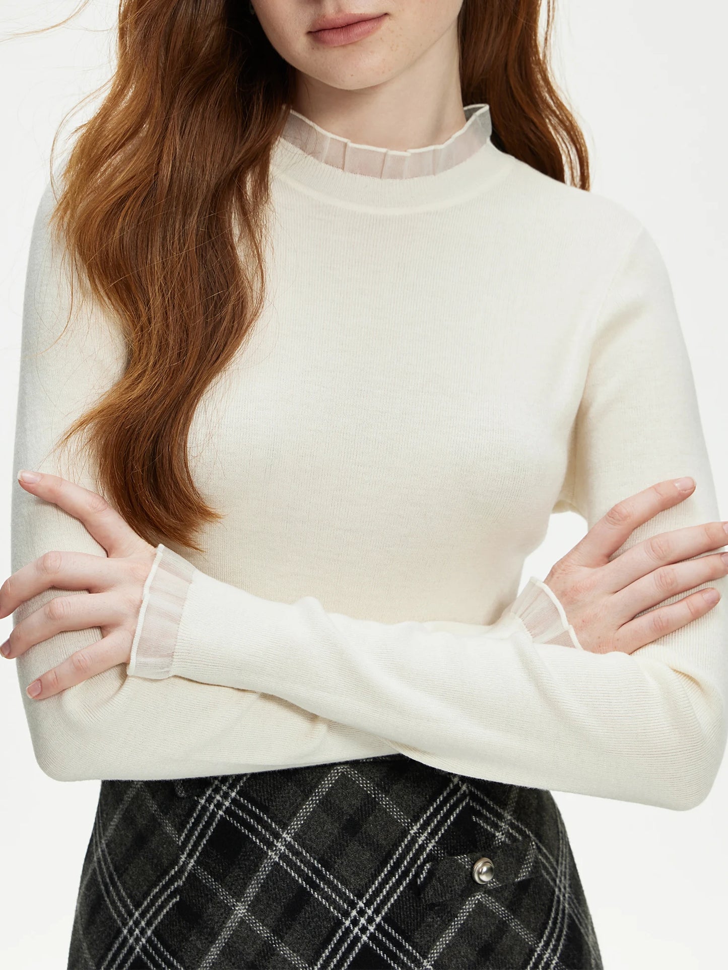 Powder Blue Ruffle Neck Knit Top