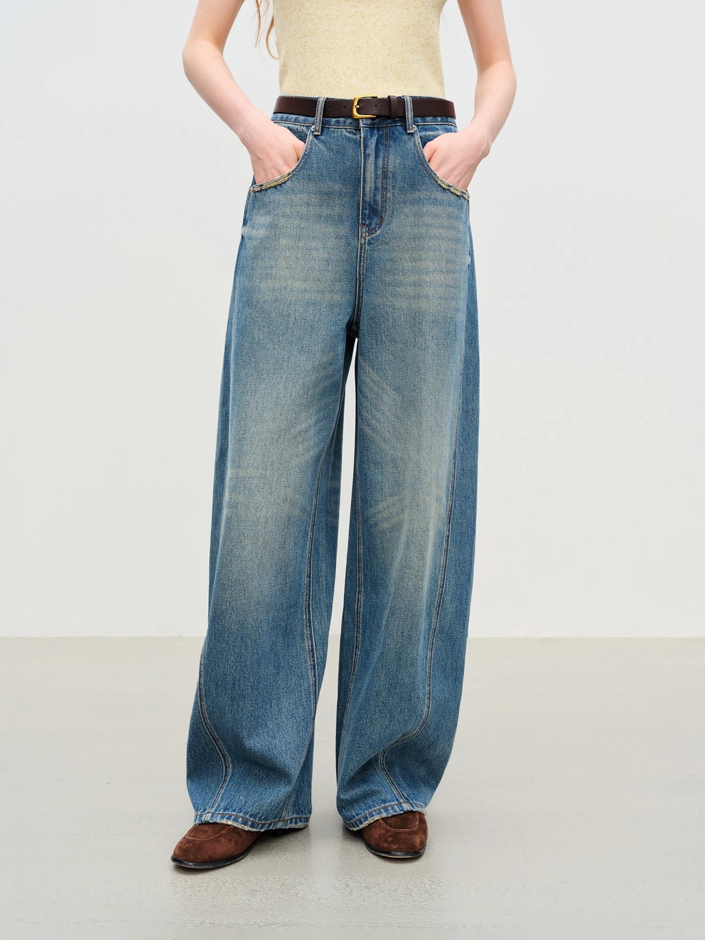 Medium Wash Flared Wide Leg Jeans