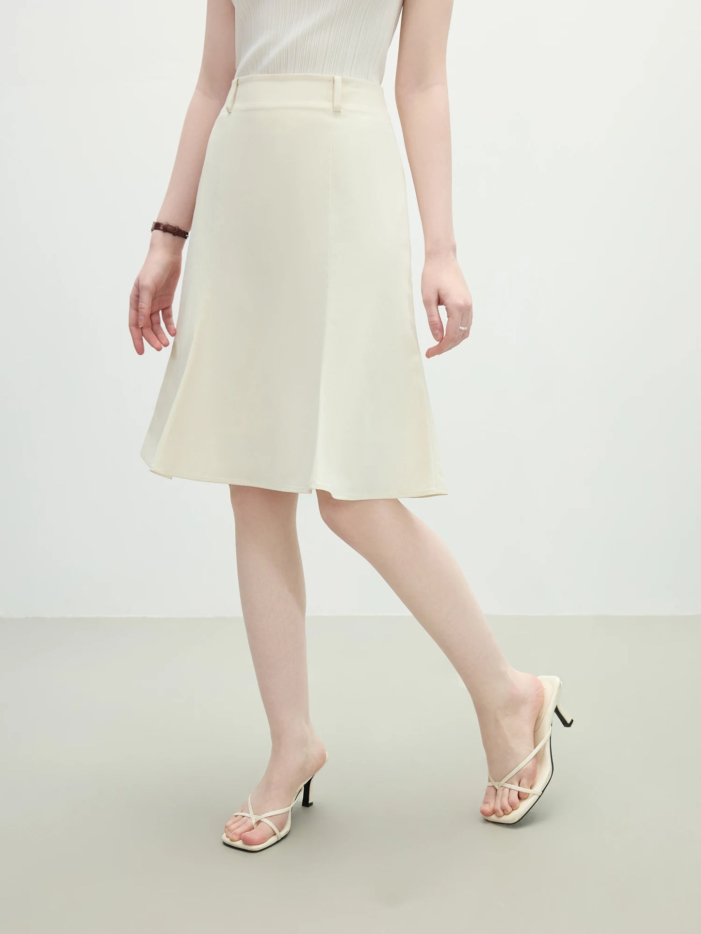 Navy Flared Hem Midi Skirt