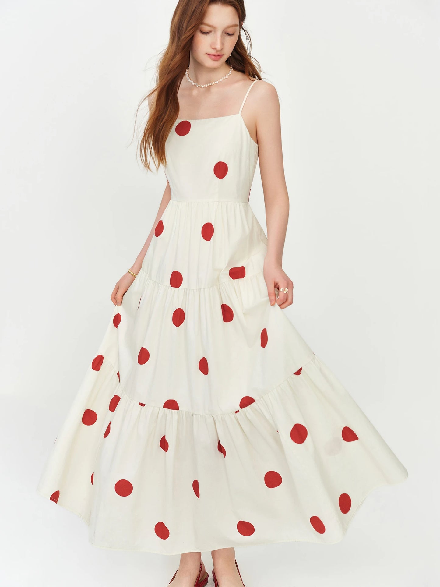 White Red Polka Dot Maxi Dress