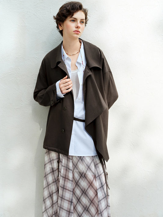 Black Draped Collar Short Jacket
