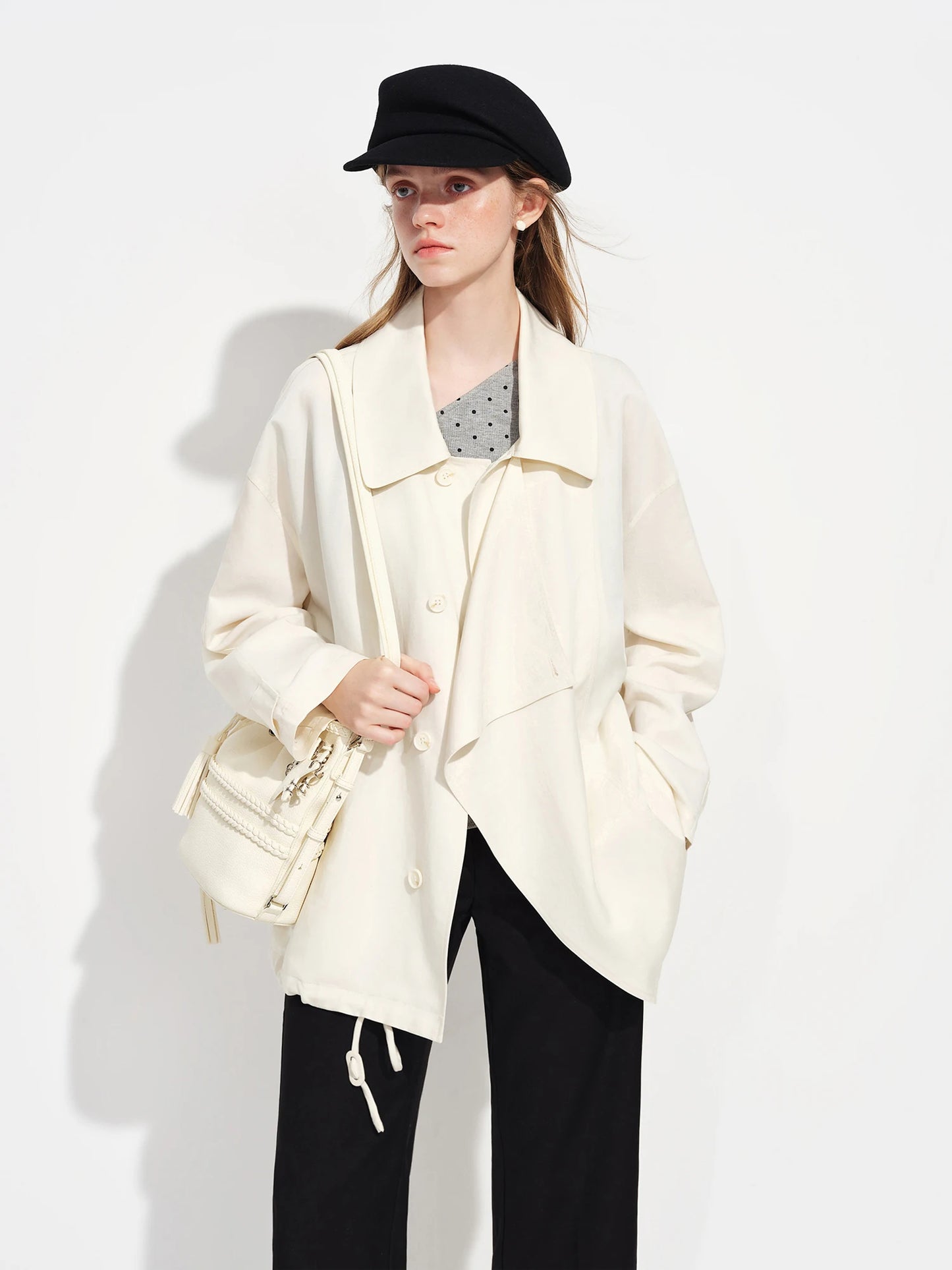 Black Draped Collar Short Jacket