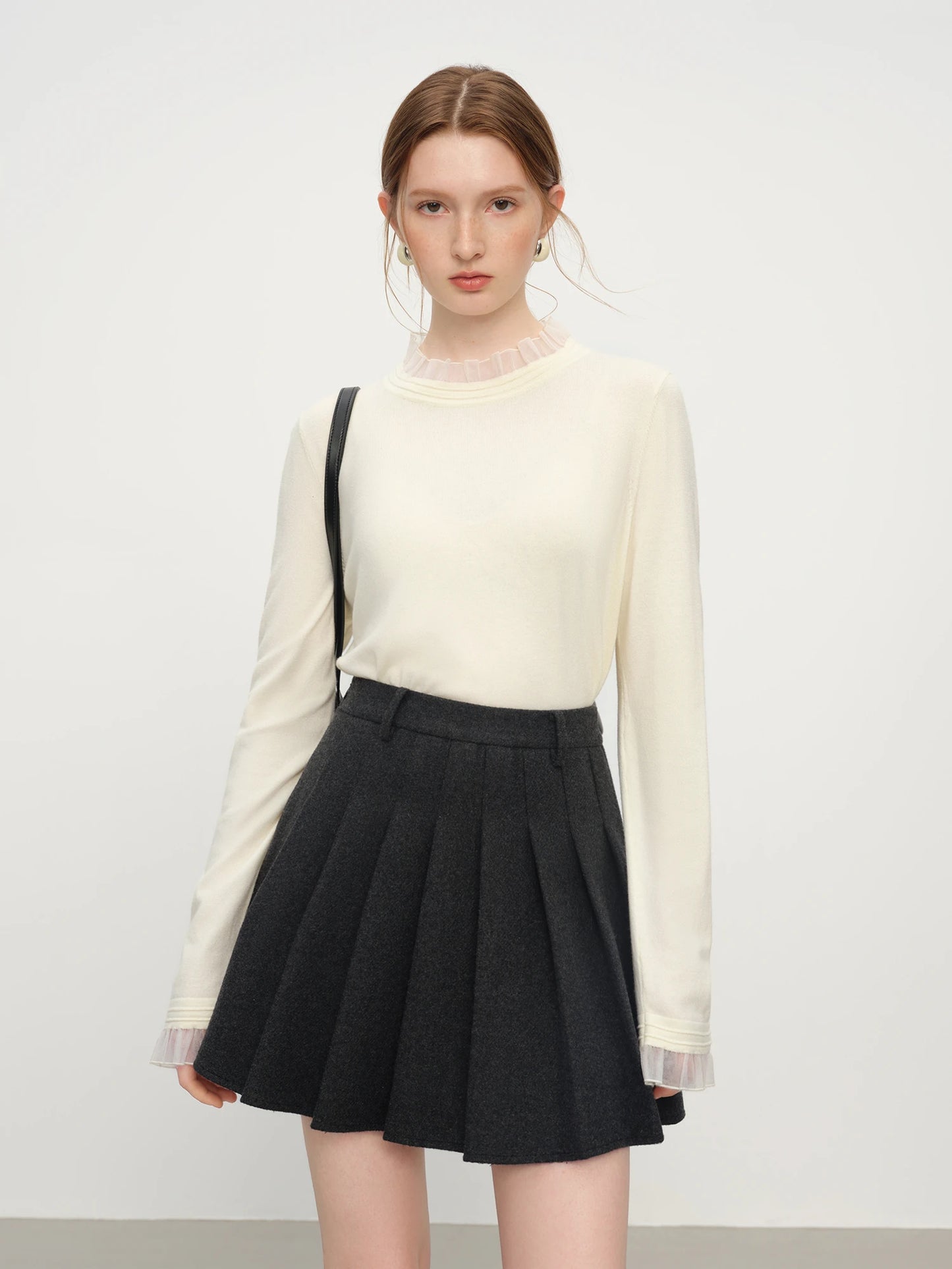 Ivory Ruffle Neck Knit Top