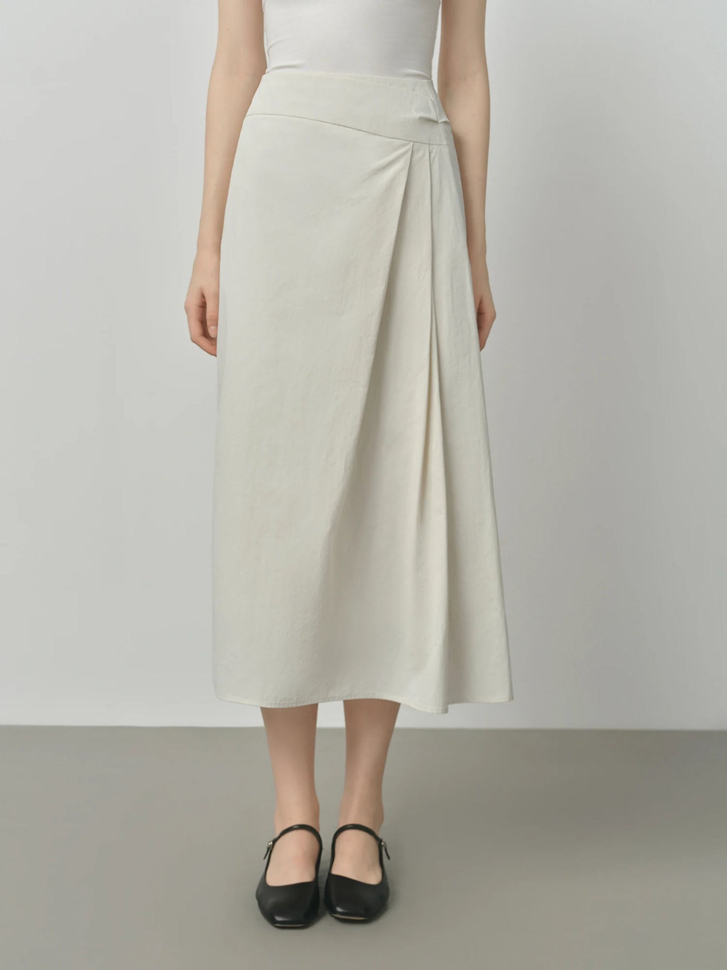 Ivory Asymmetric Wrap Midi Skirt