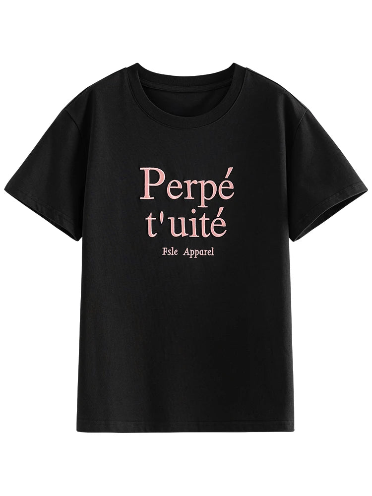 White Letter Print Cotton Tee