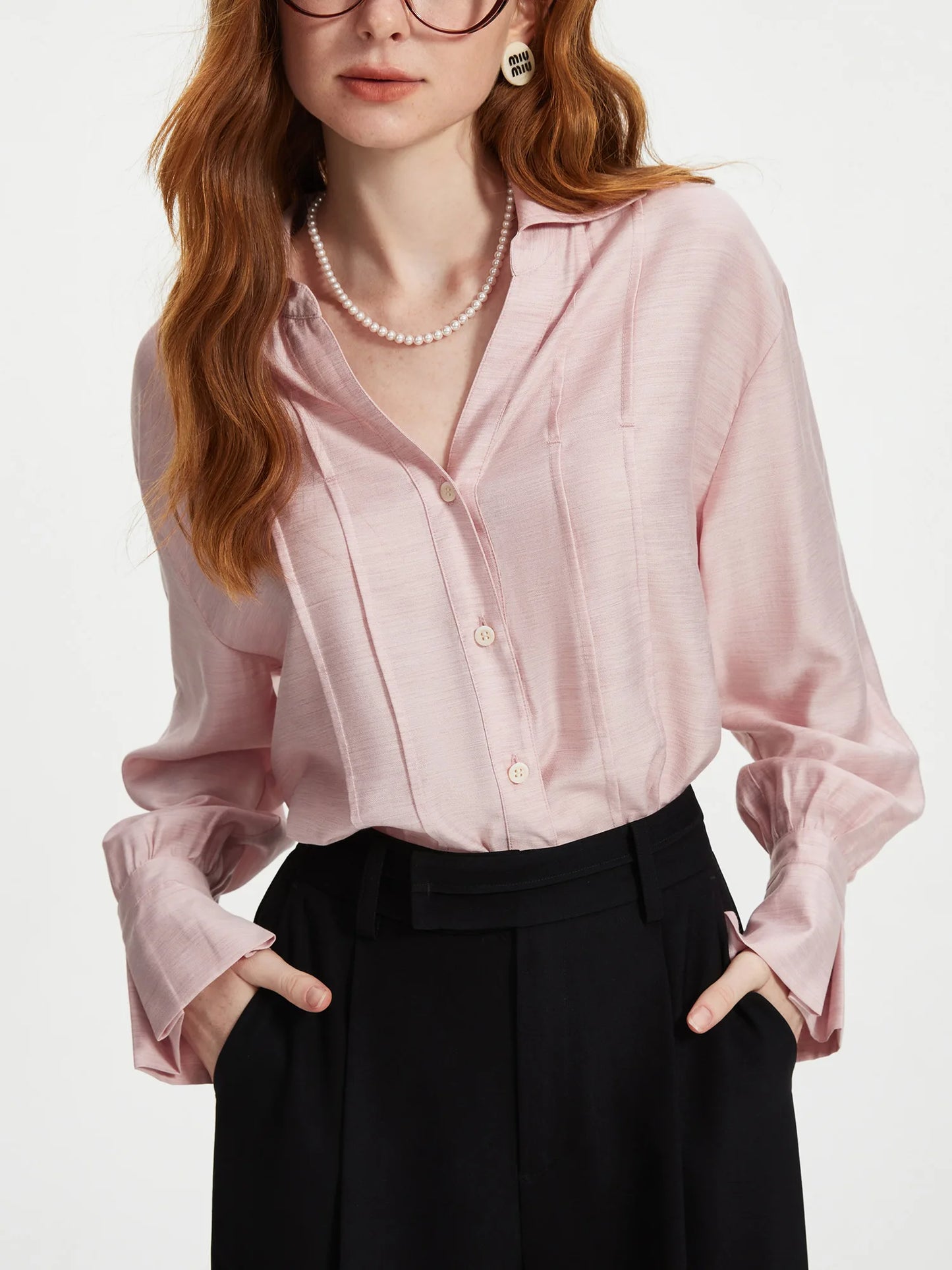 Blush Satin Button Front Shirt