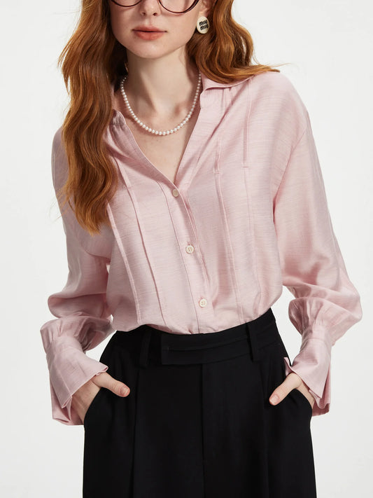 Blush Satin Button Front Shirt