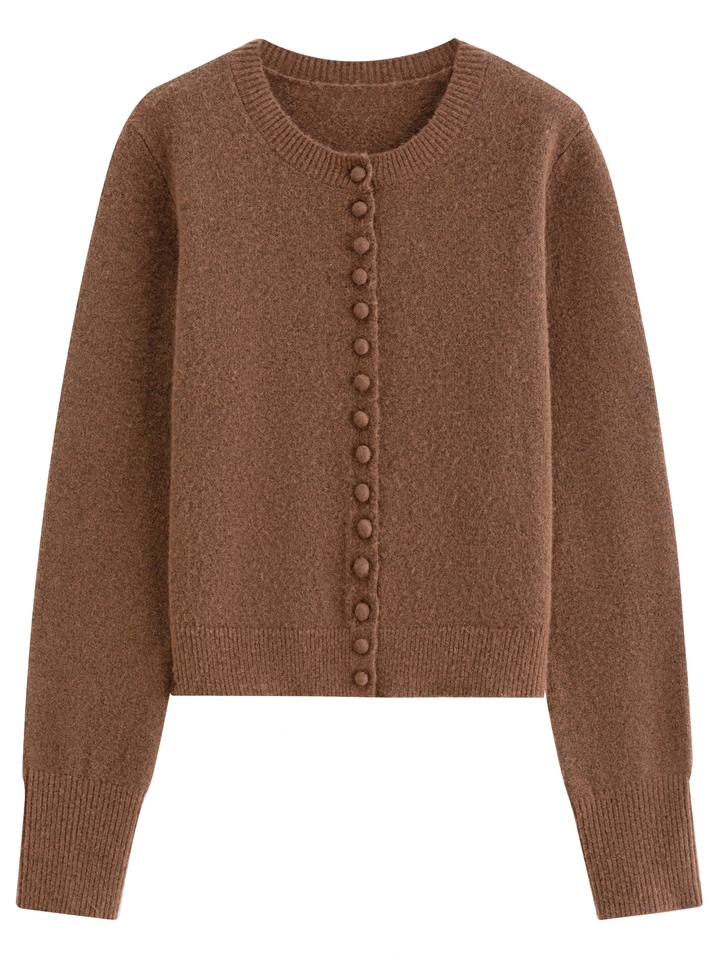 Chocolate Crew Neck Knit Cardigan