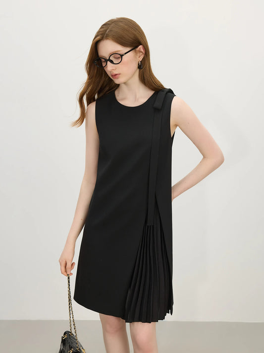 Black Pleated Panel Mini Dress