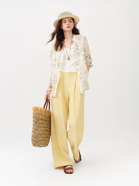 Butter Yellow Relaxed Wide Leg Trousers