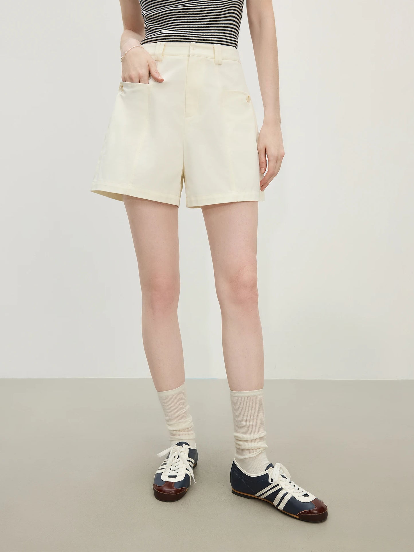 Khaki High Waist Cotton Shorts
