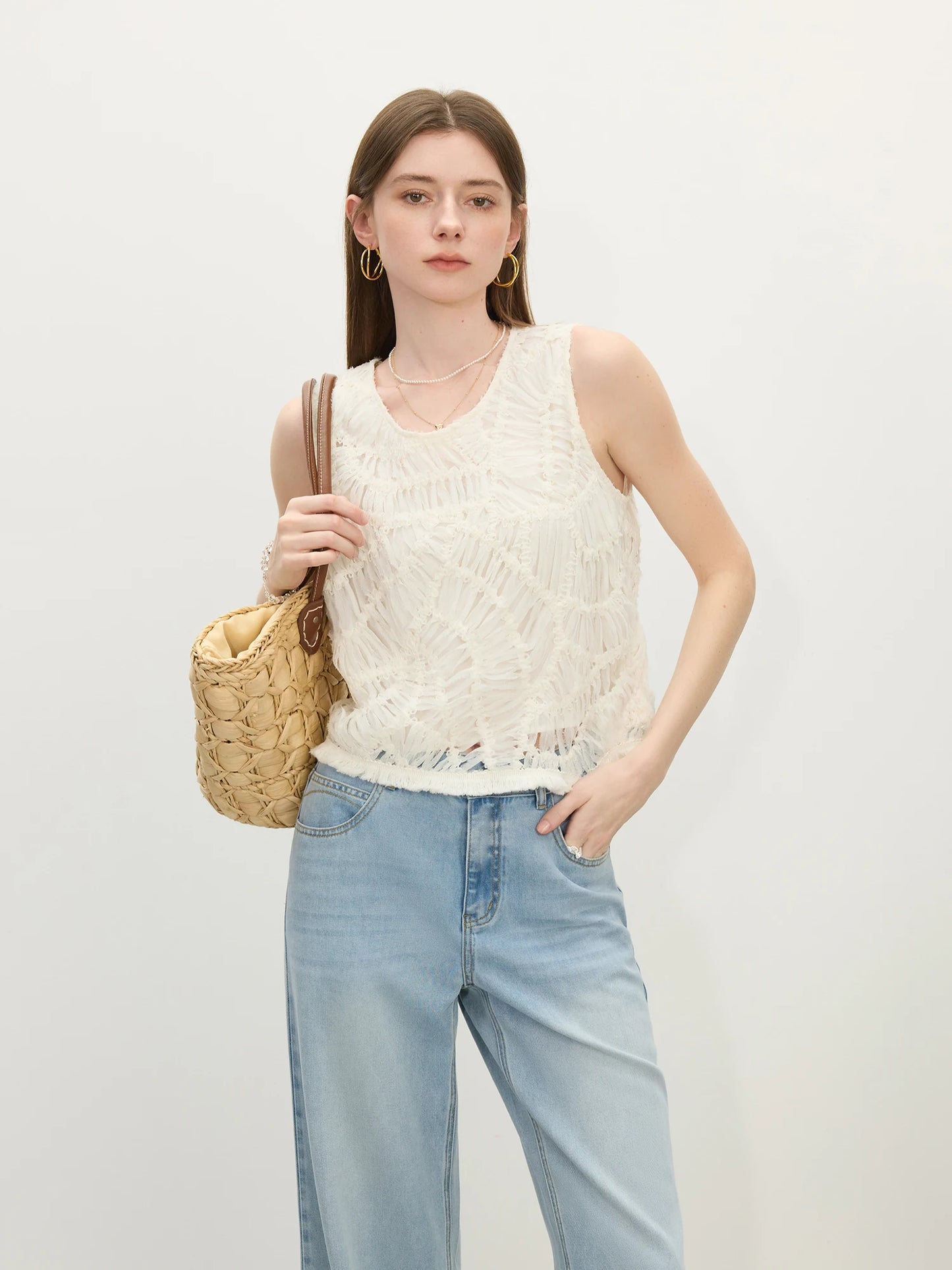 Ivory Textured Sleeveless Knit Top