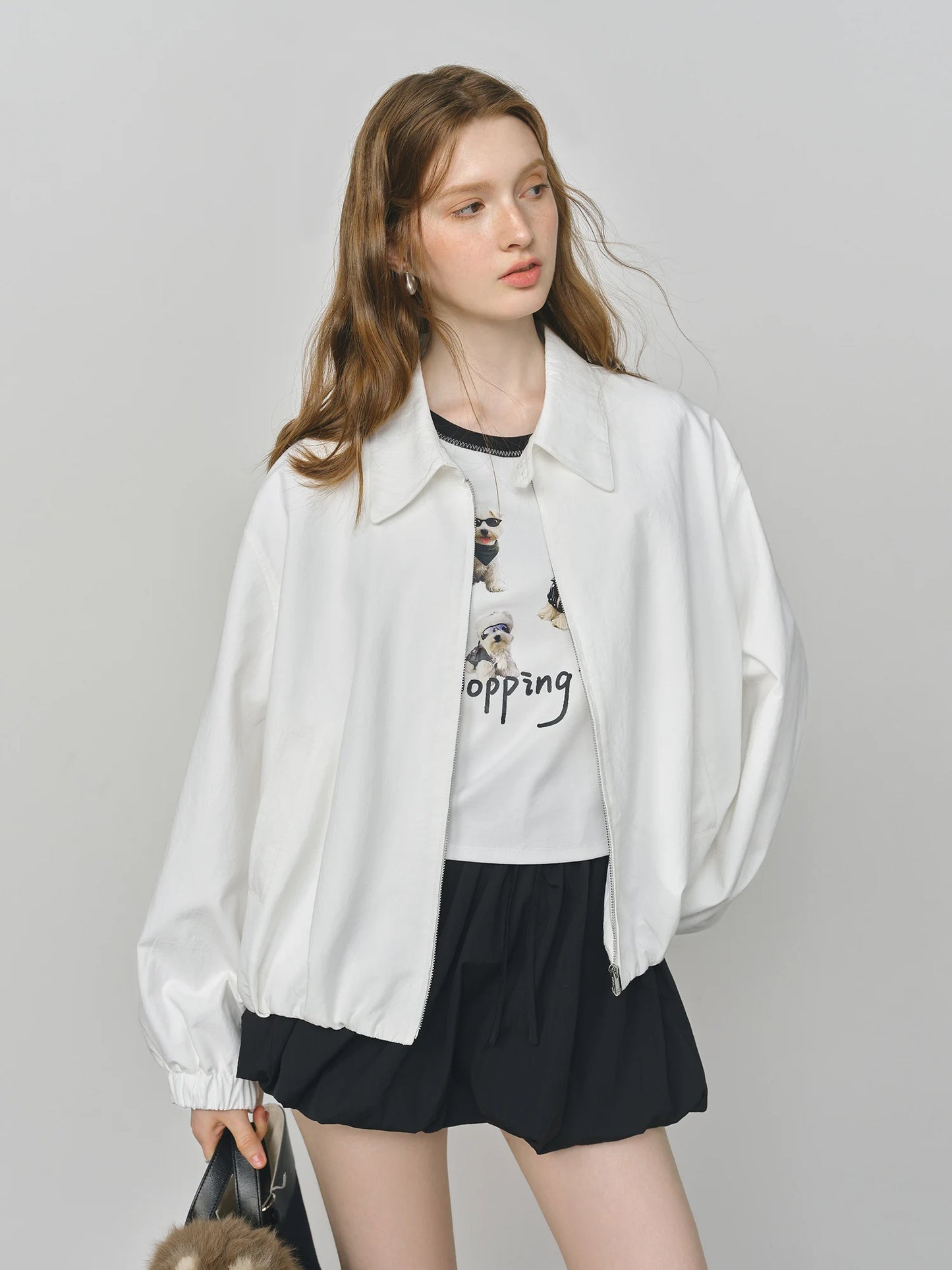 Blush Turn Collar Bomber Jacket