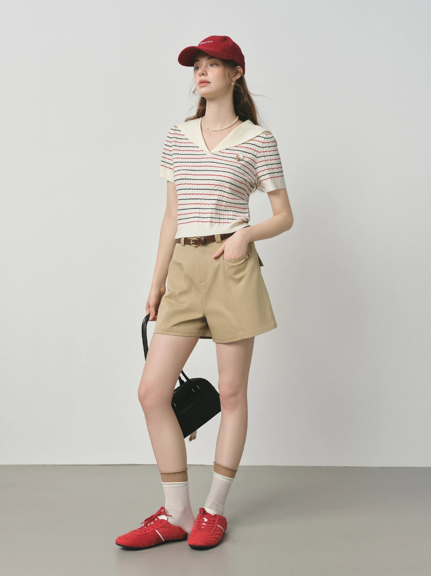 Ivory Striped Short Sleeve Polo Top