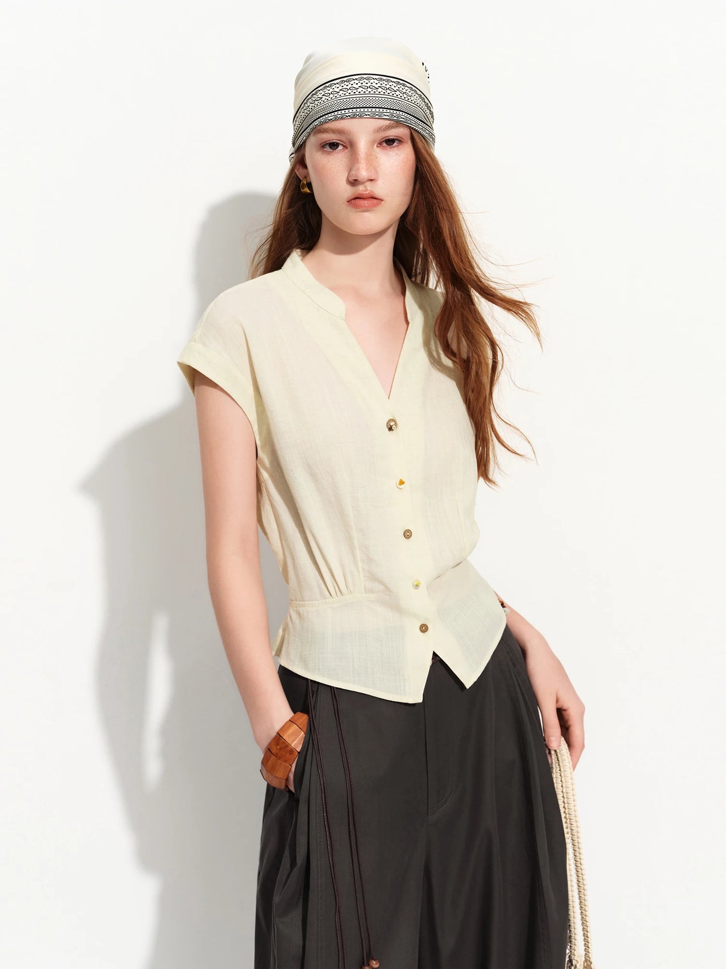 Ivory Linen Cap Sleeve Blouse