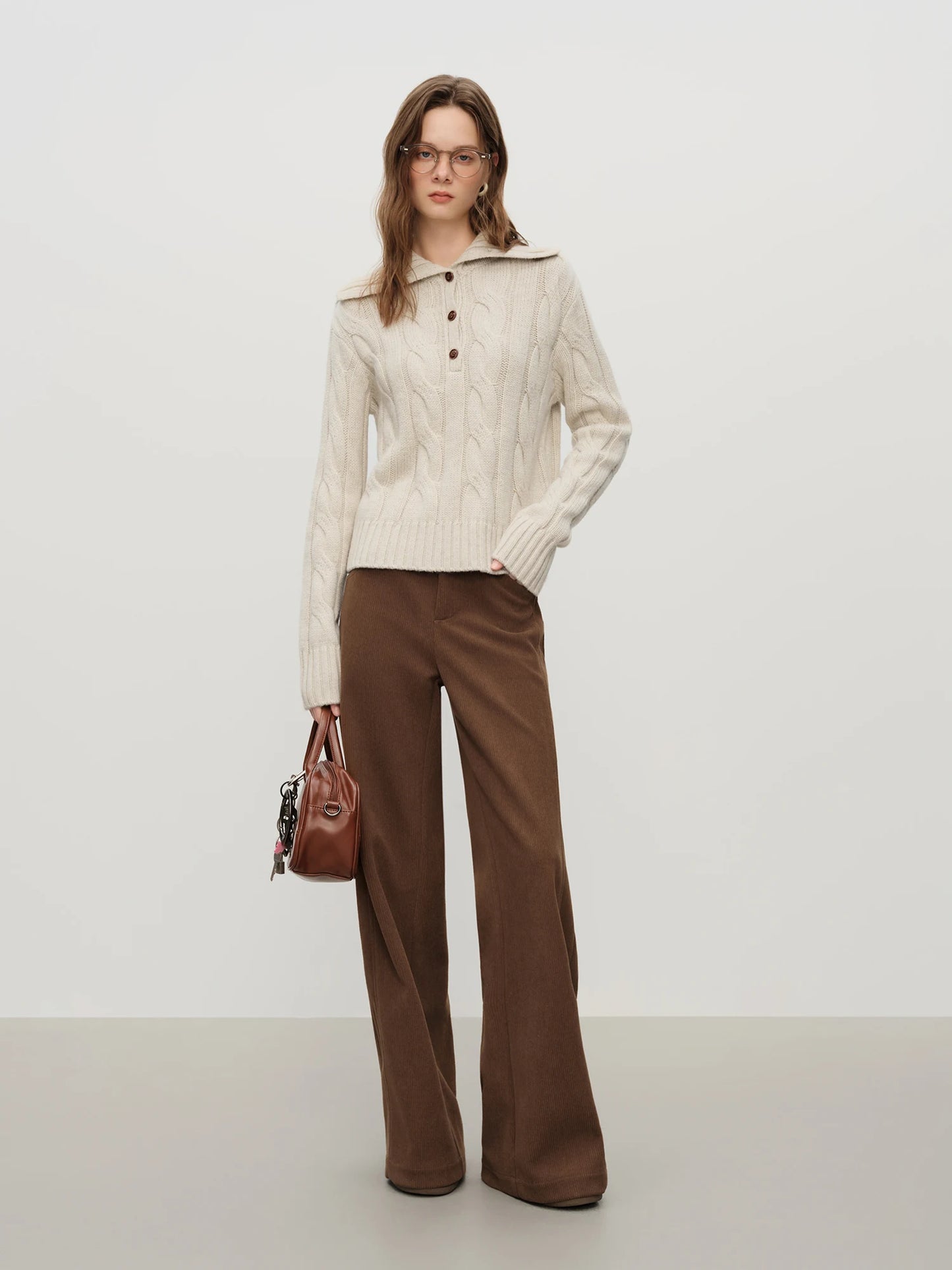 Brown High Waist Wide Leg Trousers
