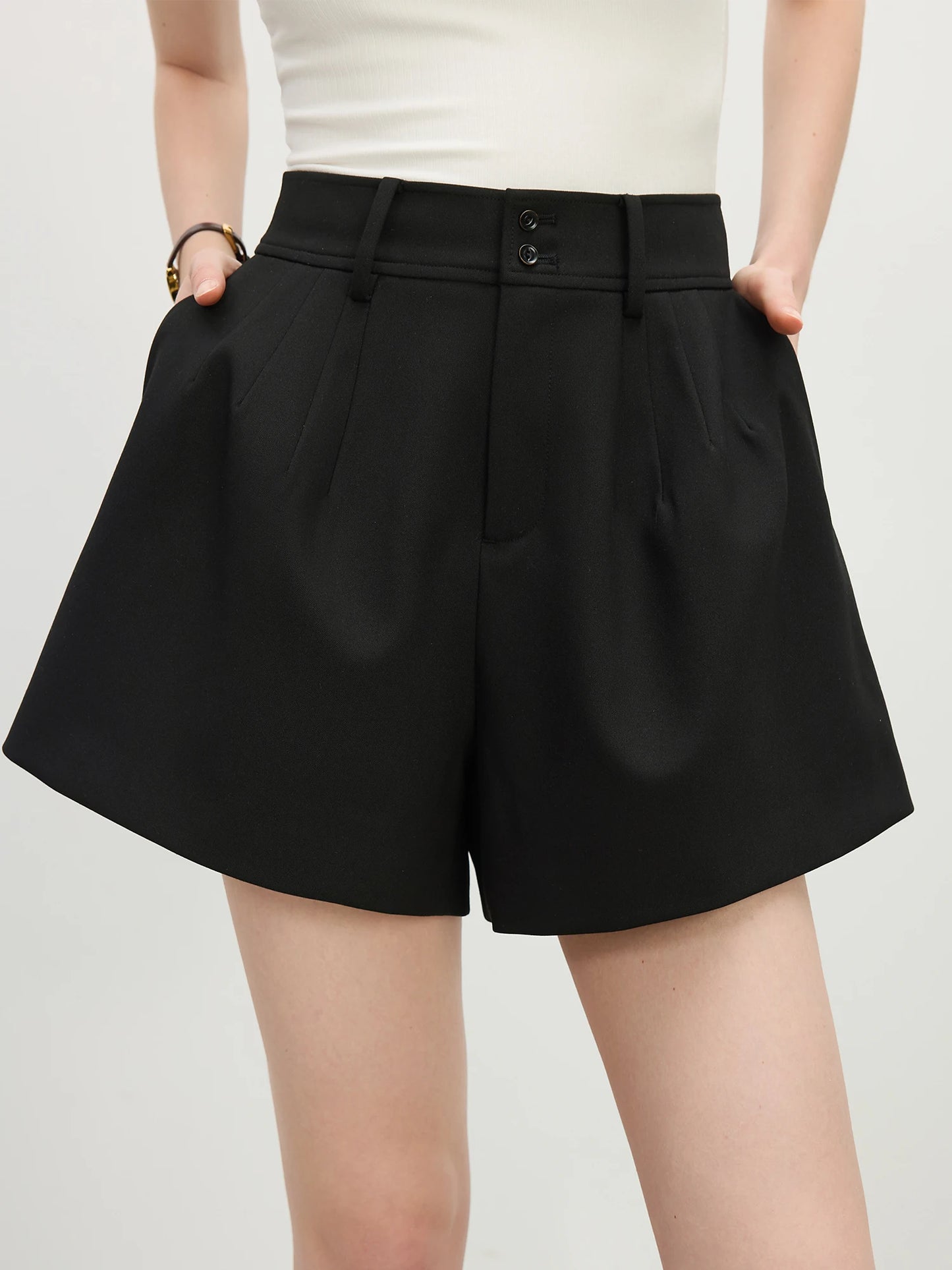Ivory Pleated A Line Shorts