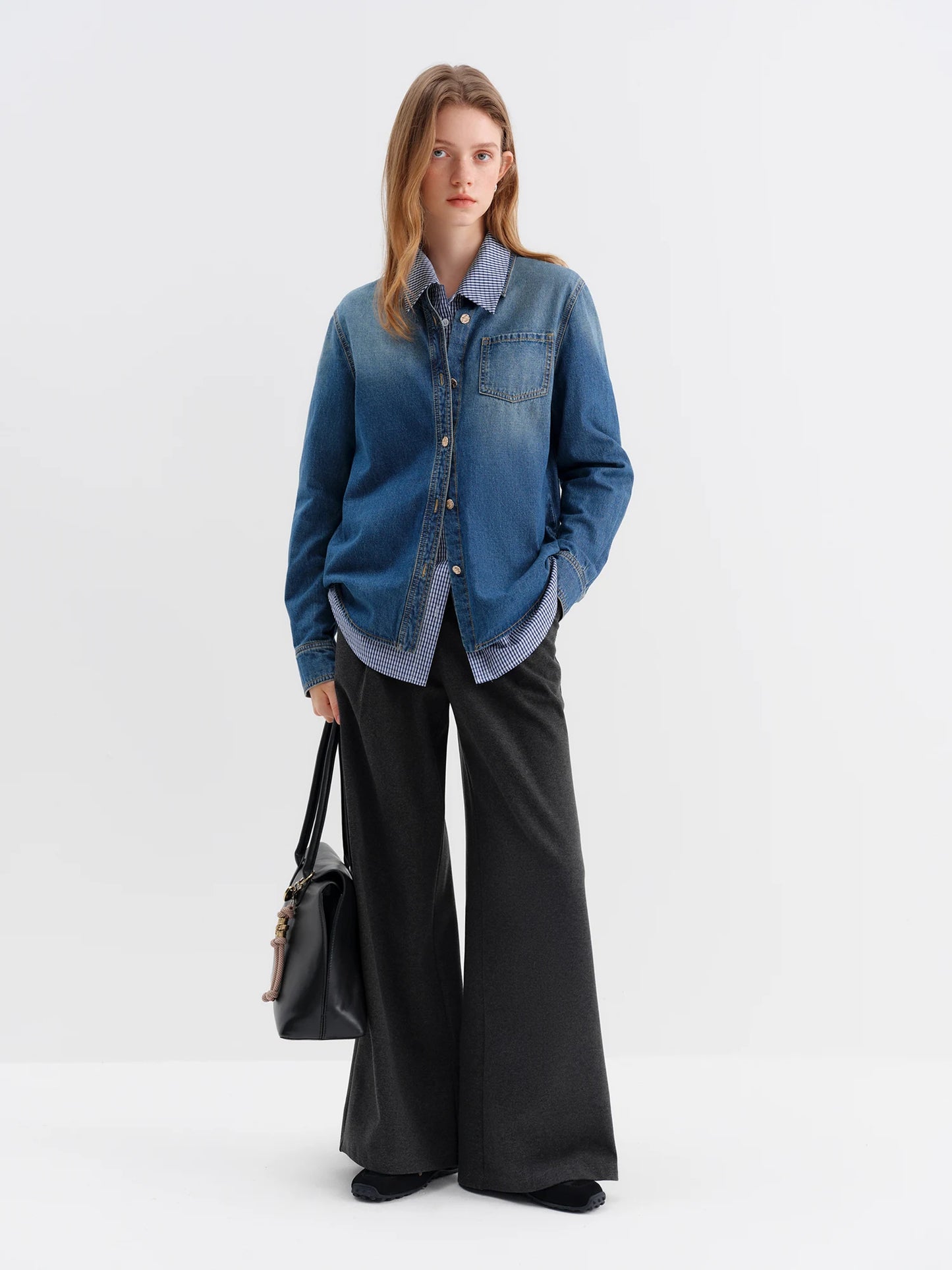 Navy Wool Wide Leg Trousers