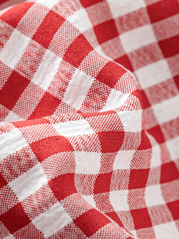 Red Gingham Ruffle Sleeve Midi Dress