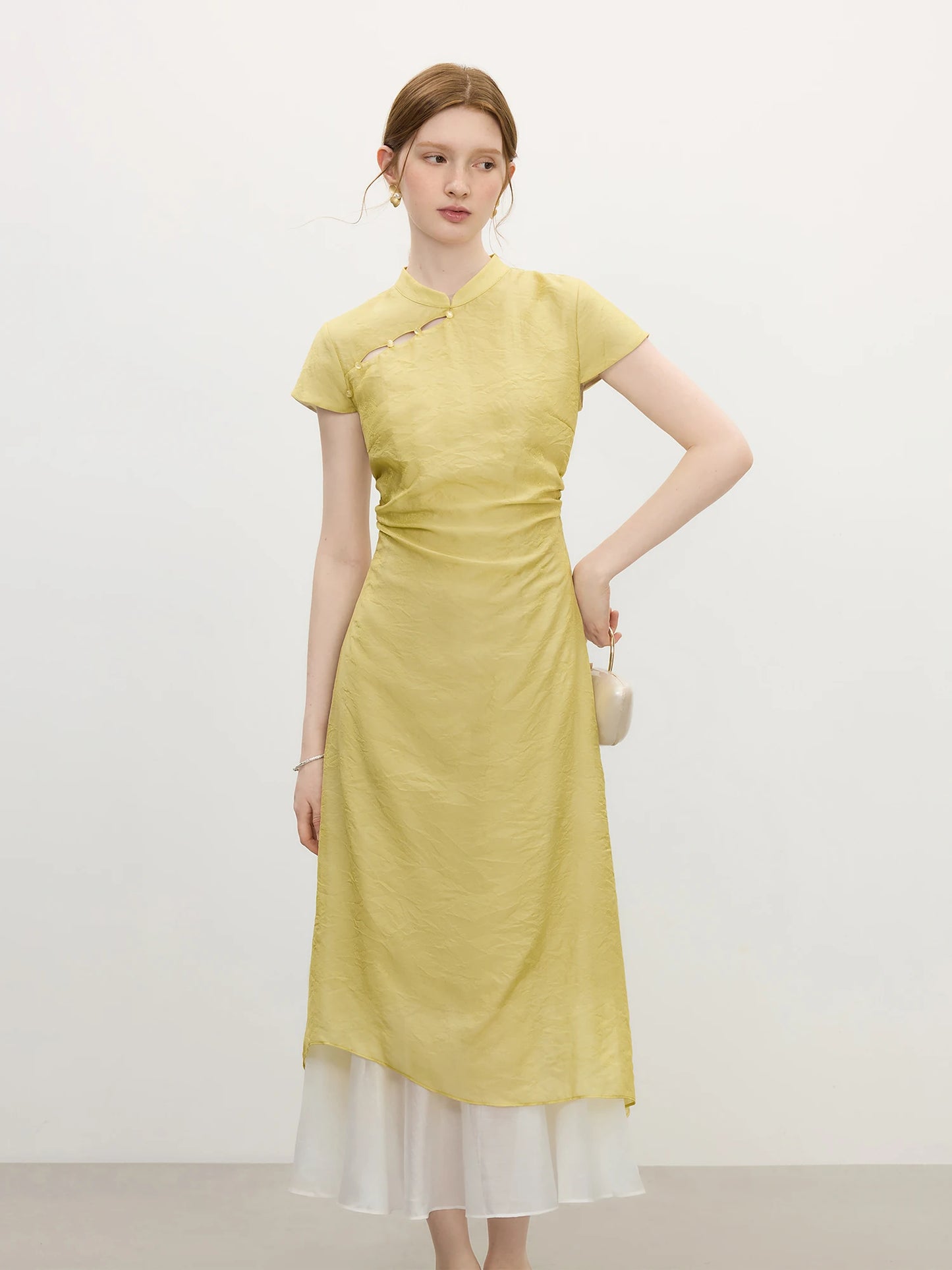 Lime Green Cheongsam Layered Midi Dress