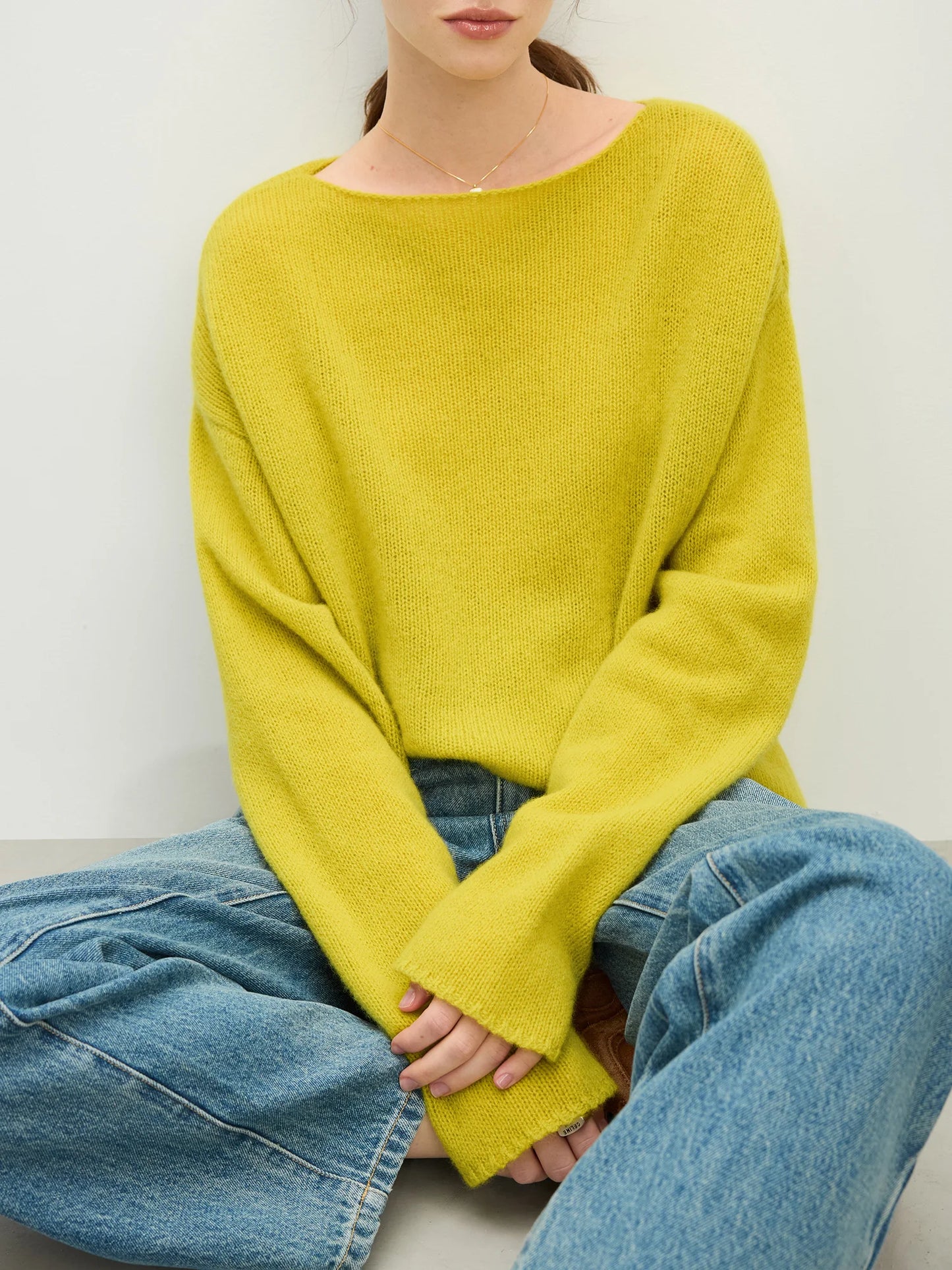 Chartreuse Boat Neck Wool Sweater