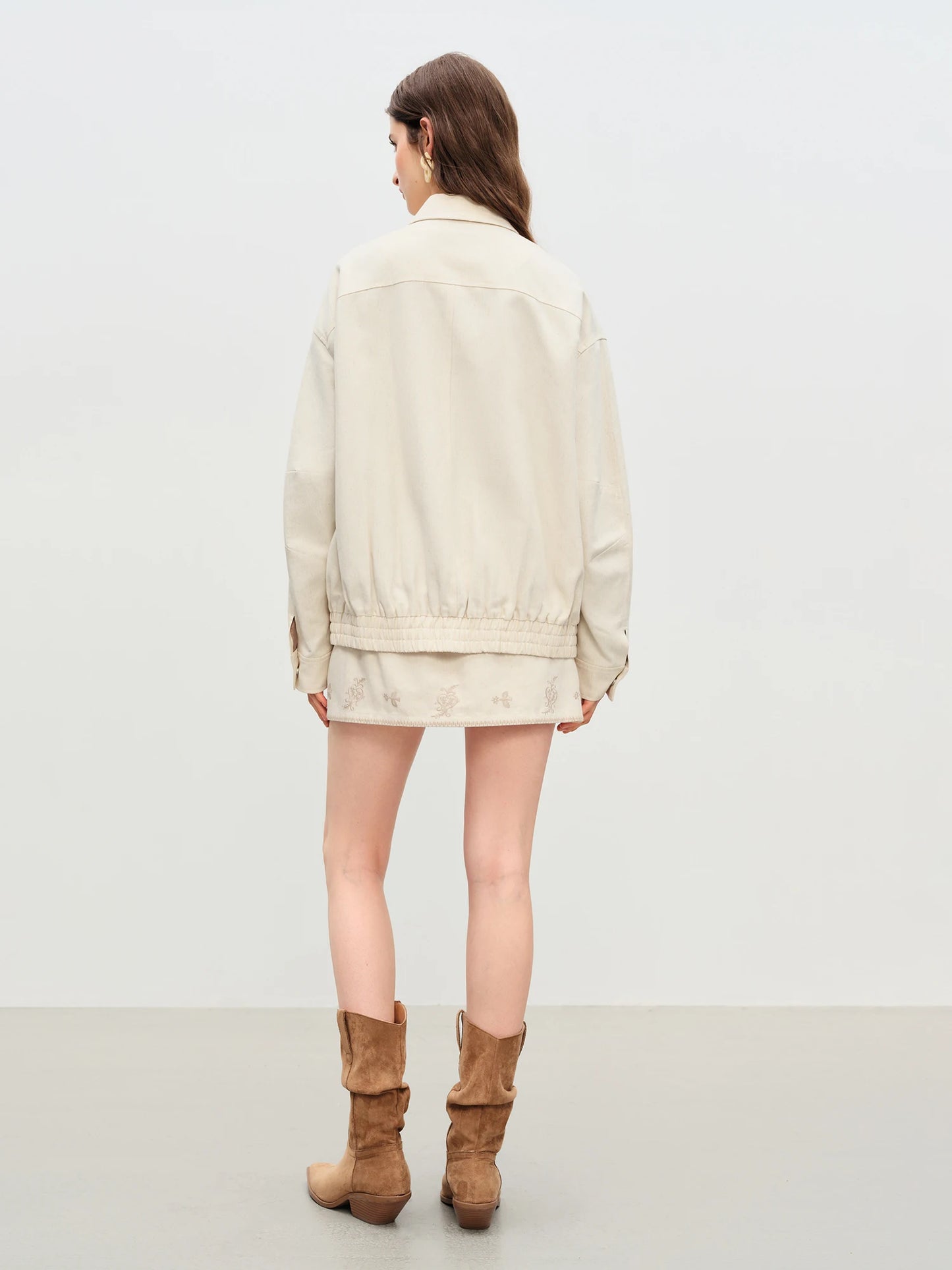 Ivory Embroidered Bomber Jacket