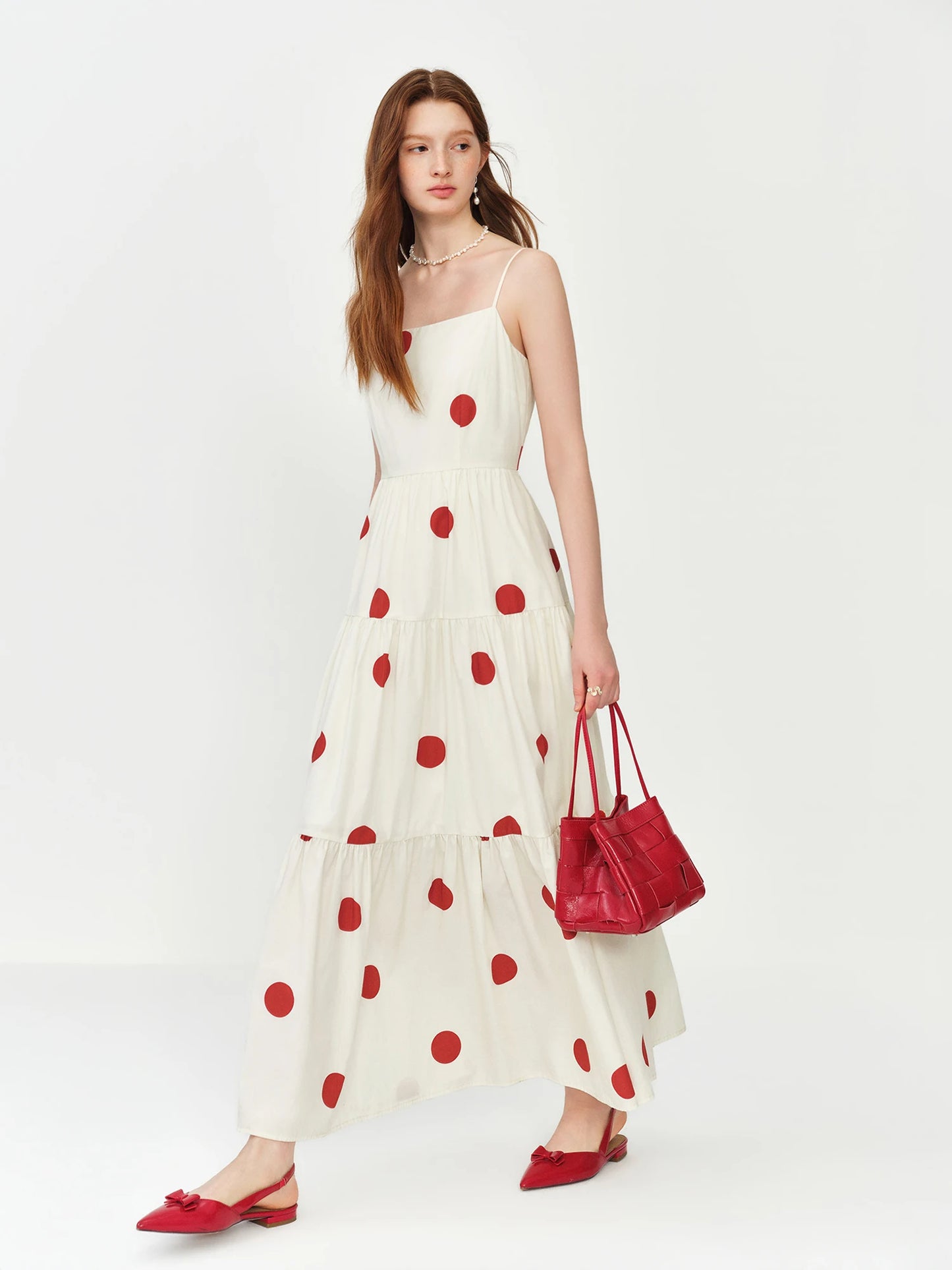 White Red Polka Dot Maxi Dress